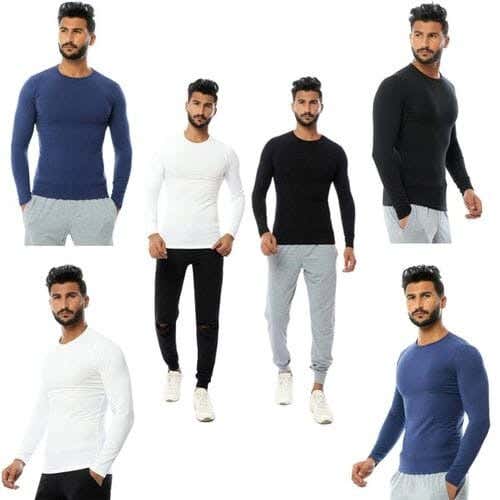 Dice Cotton Men Long Sleeve Undershirts Set, XXL, 6 Pieces - Multicolor