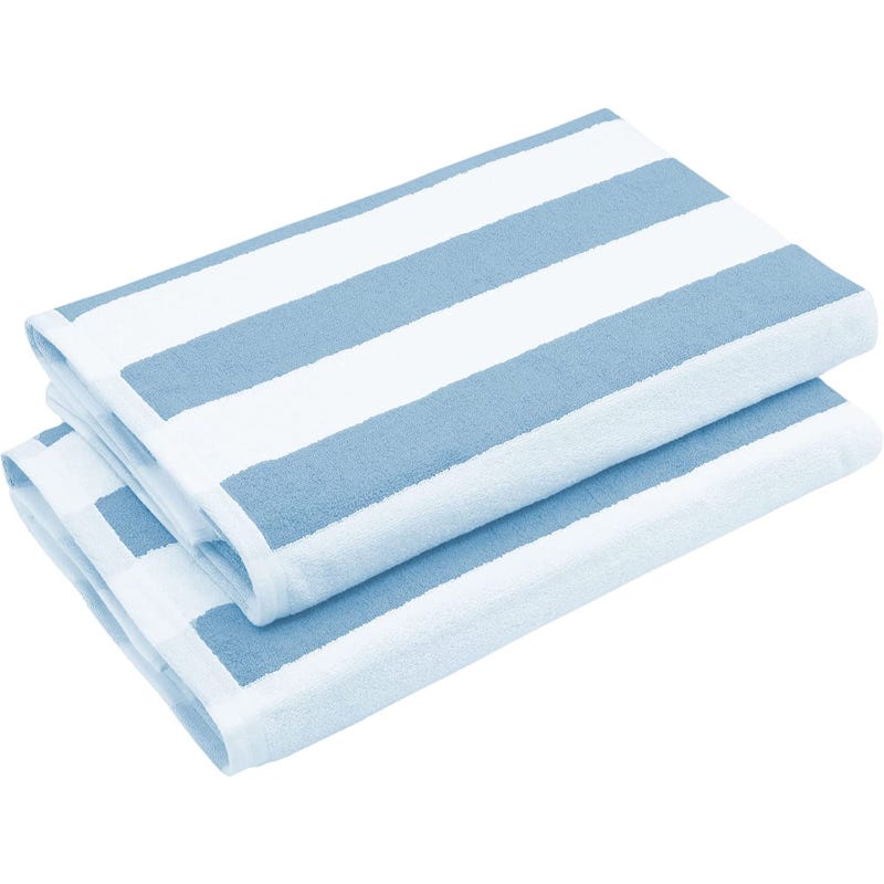Signoola Cotton Beach Towel, 2 Pcs, 180×70 cm - White Light Blue