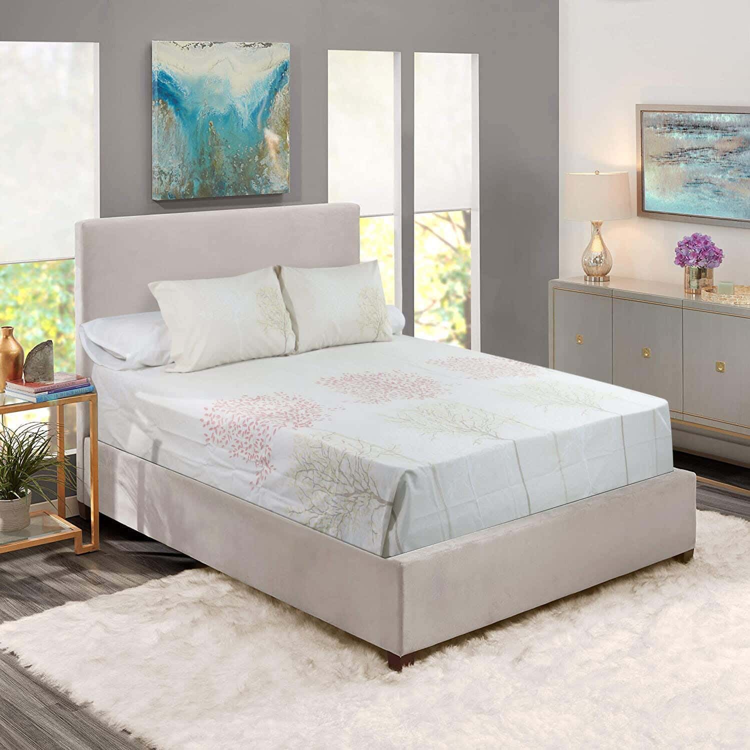 Swan Cotton Bed Sheet Set, 4 Pieces, 2150 Grm - Multicolor