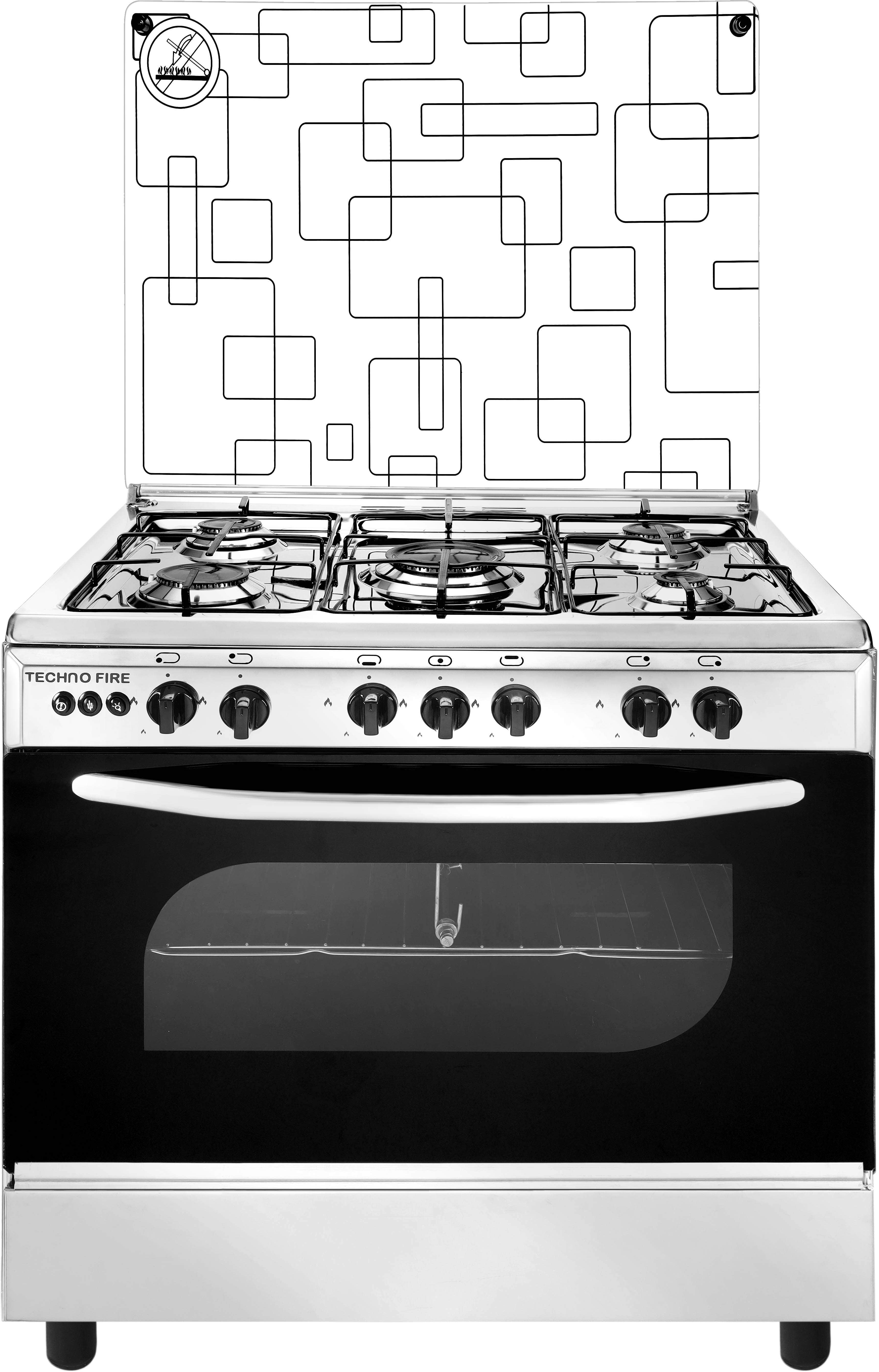 Techno Fire TF-15-S Gas Cooker, 5 Burners, 80×60 cm - Black Silver
