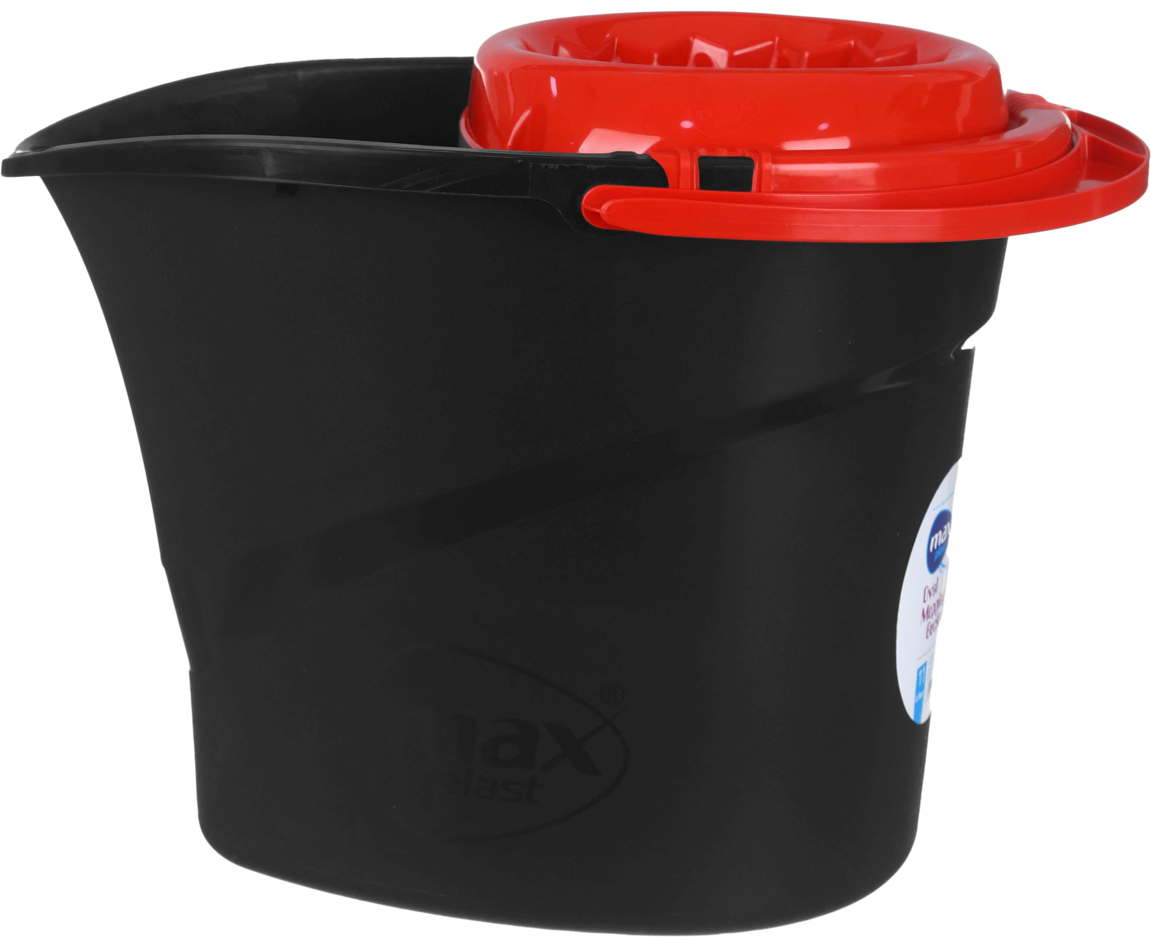 Max Plast Cleaning Bucket with Squeezer, 11 Liters - Black Red