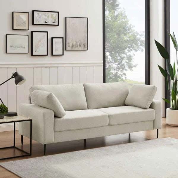 3-seater sofa, beech wood and linen fabric, 180x80x80 cm - Beige