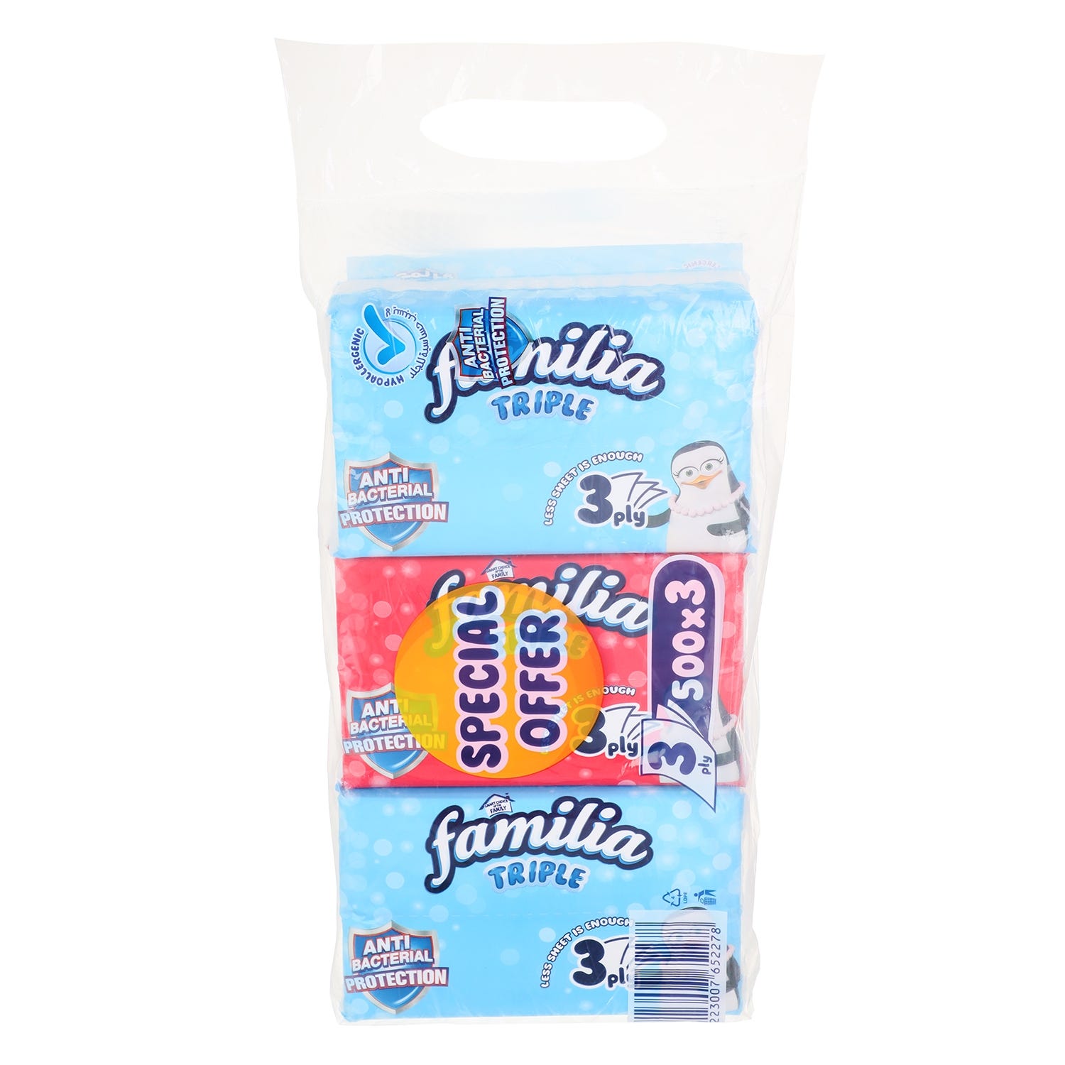 Familia Towels Set, 3 Pieces, 500 Sheets - Multicolor