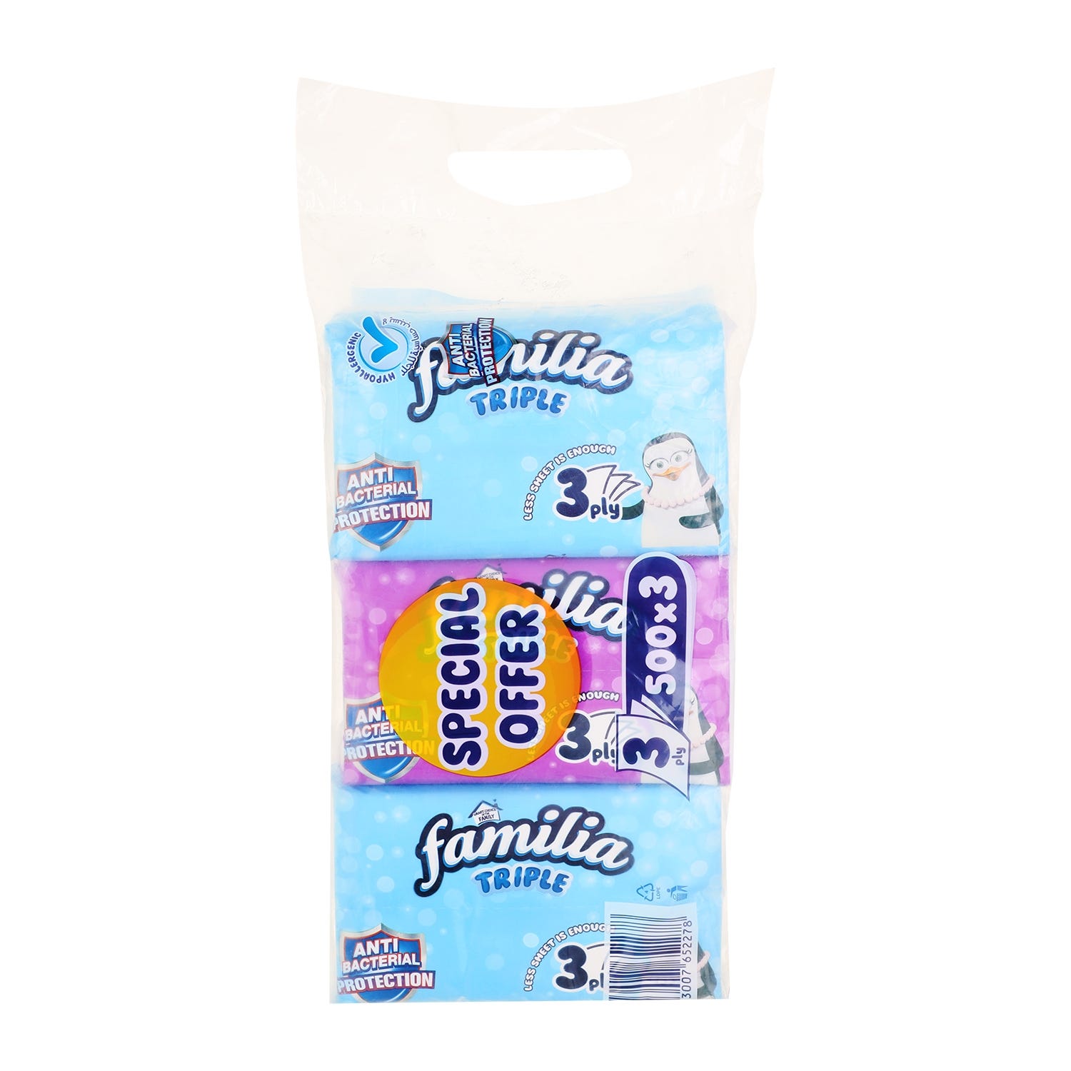 Familia Towels Set, 3 Pieces, 500 Sheets - Multicolor