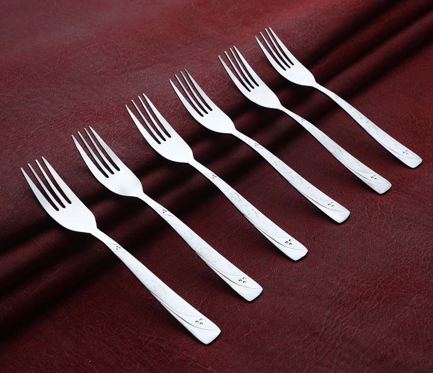 Top One Stainless Steel Laser Cake Fork Set, 6 Pieces, 15 cm - Silver