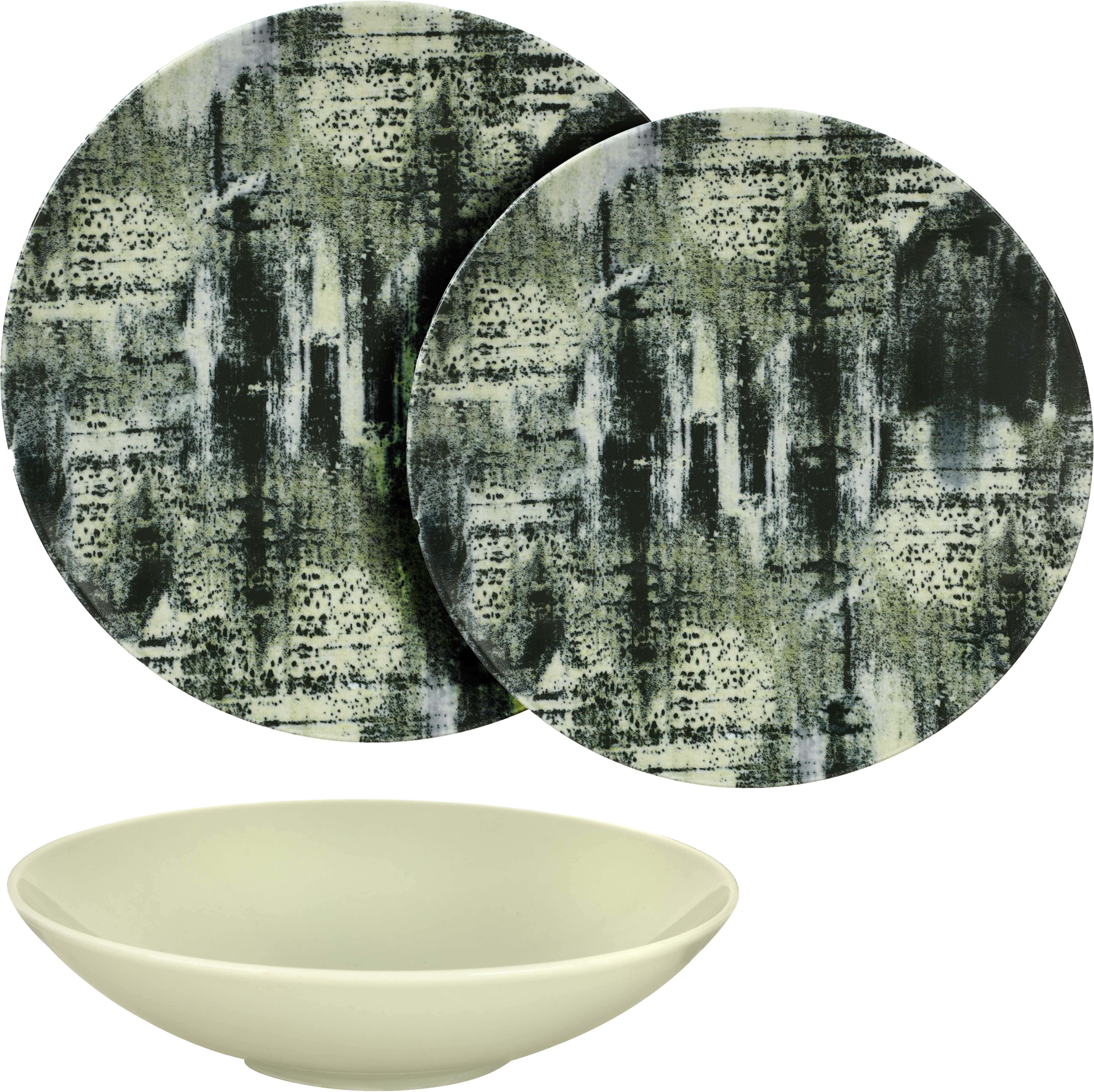 Lotus Porcelain Round Dinner Set, 18 Pieces - Biege Green
