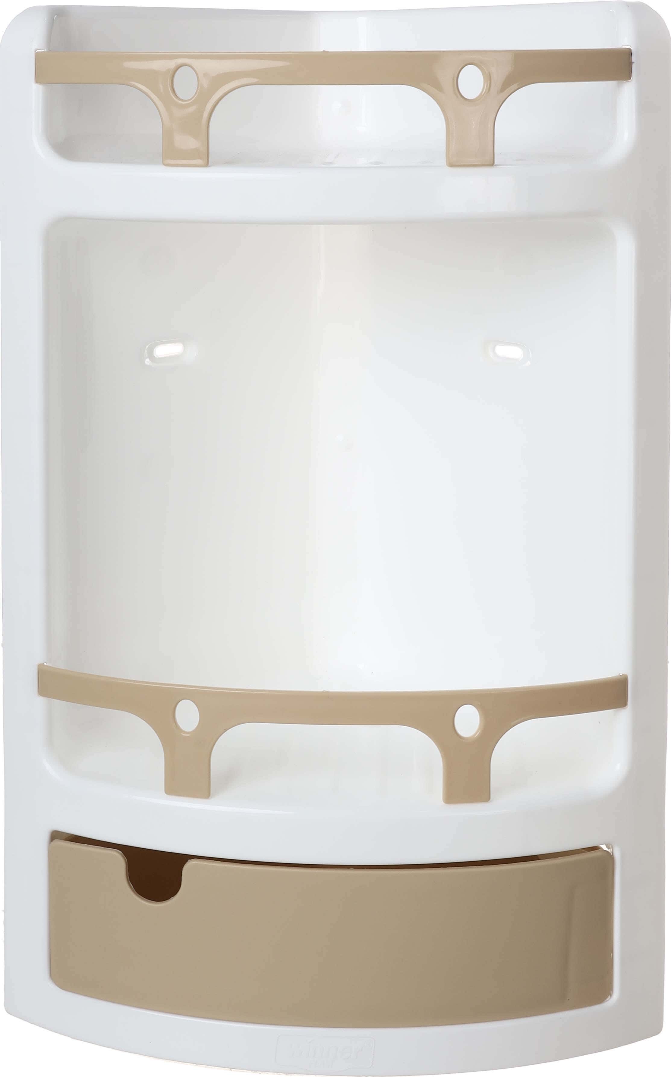 Winner Plast Plastic Bathroom Corner, 2 Tiers, 1 Drawer, 48.5×31.5 cm - White Beige