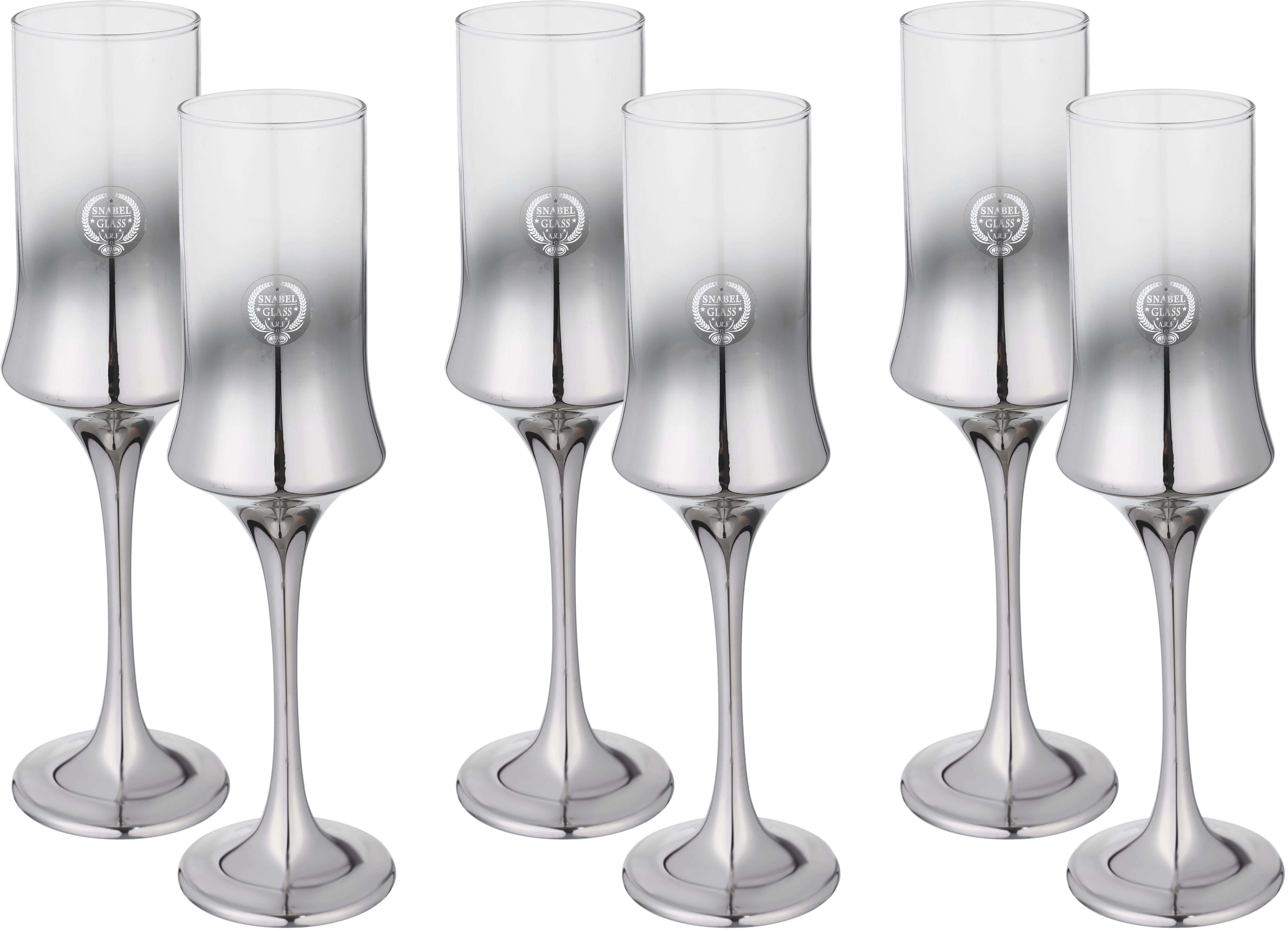 Snabel Glass Cup Set, 6 Pieces, 220 ml - Silver