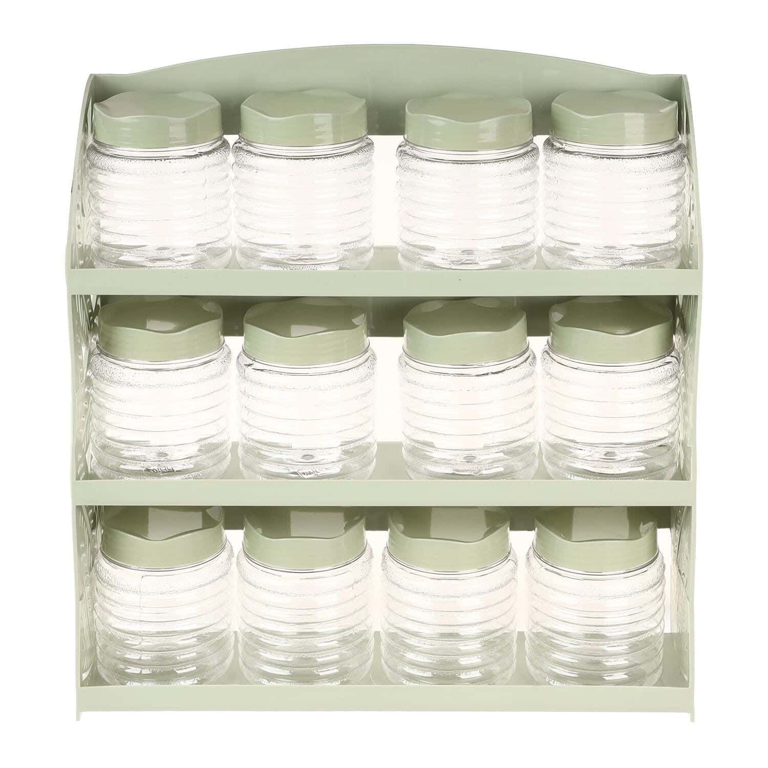 Winner Plast Plastic Spice Set, with Stand, 12 Pieces, 3 Levels - Olive