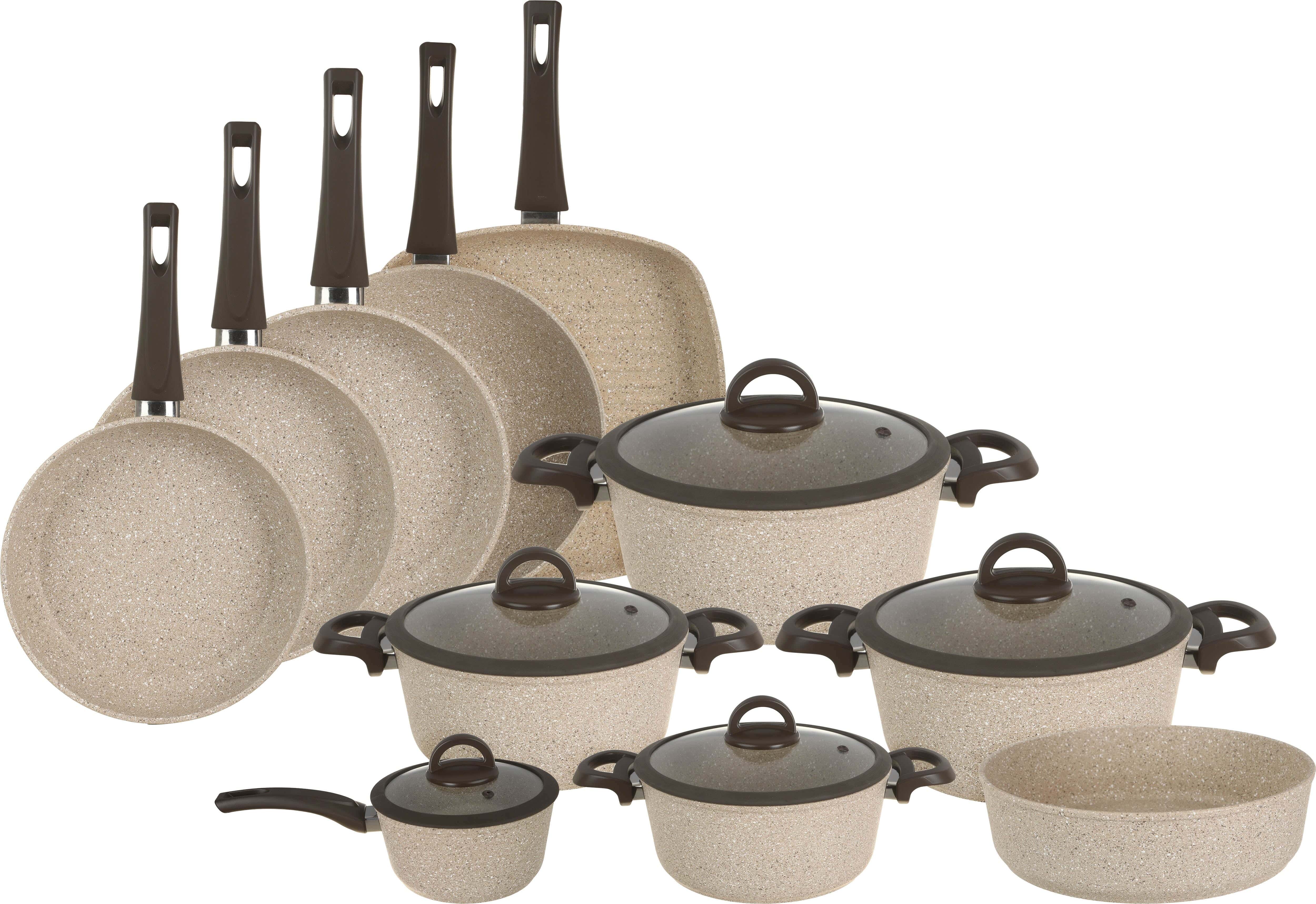 Aboud Cookin Granite Cookware Set, 16 Pieces - Beige
