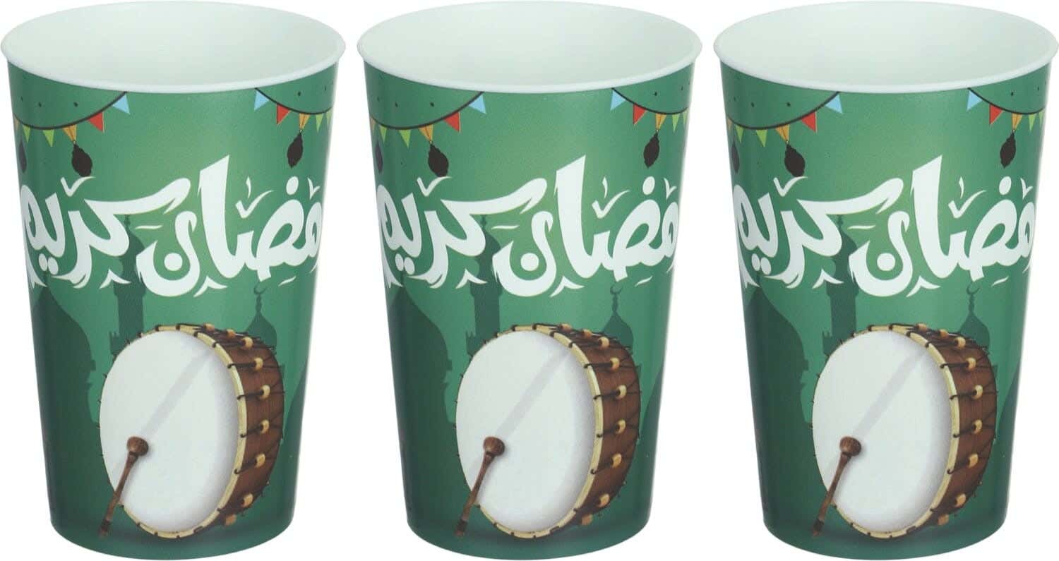 Bassiouny Plast Plastic Cups Set, Ramadan Shaped, 3 Pieces, 250 ml - Green
