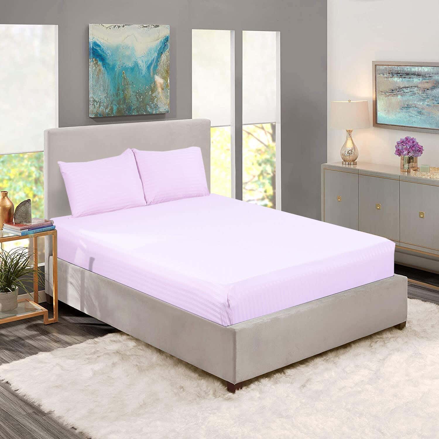 Hariri Cotton Striped Bed Sheet Set, 3 Pieces, 200×120 cm, 930 gm - Rose
