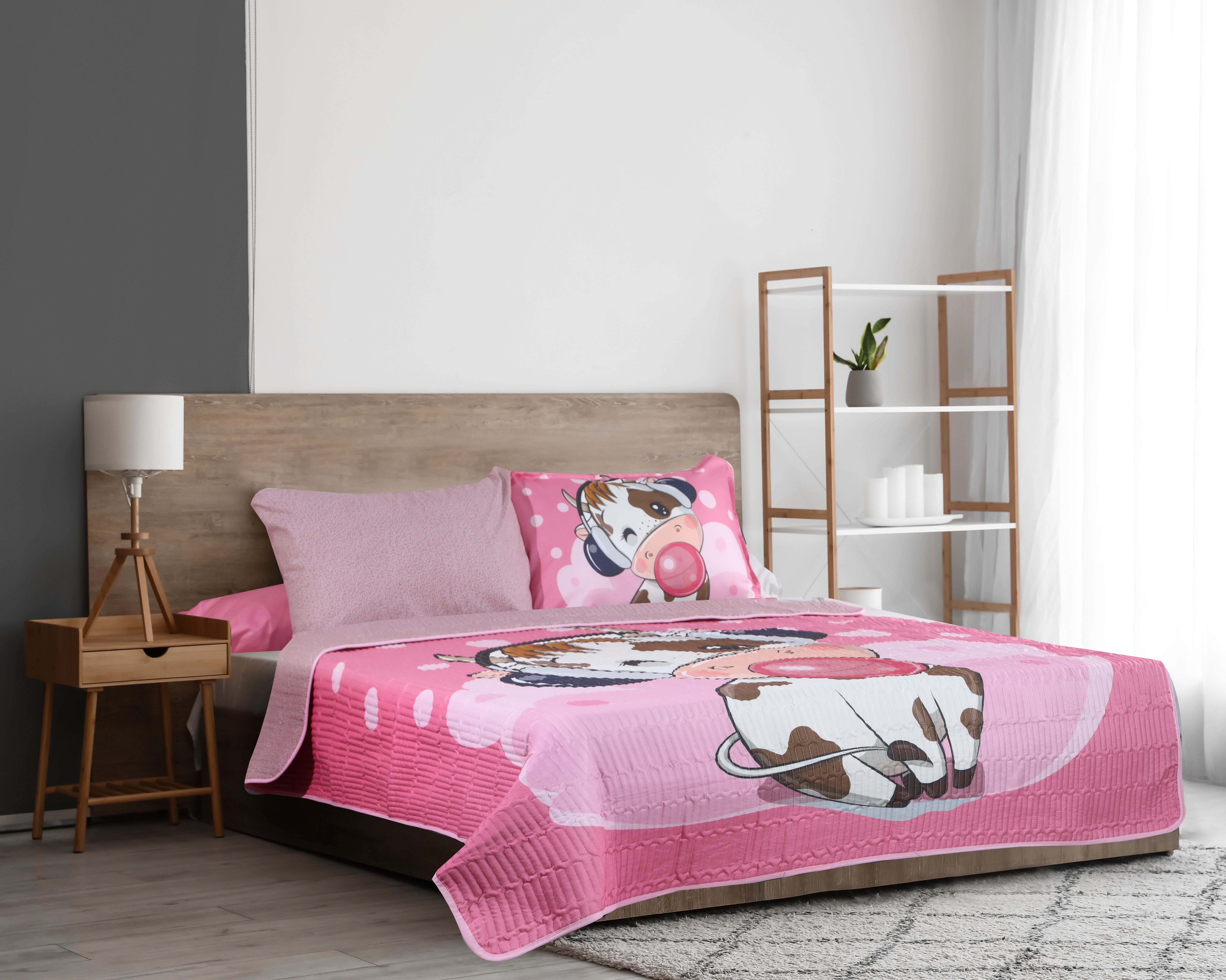 White Gold Microfiber Comforters Set, 8 Pieces, Approximately 3900 Grm - Pink