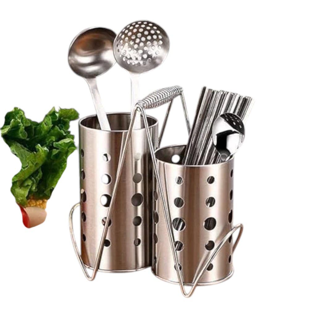 Stainless Steel Kitchen Utensil Holder - Silver