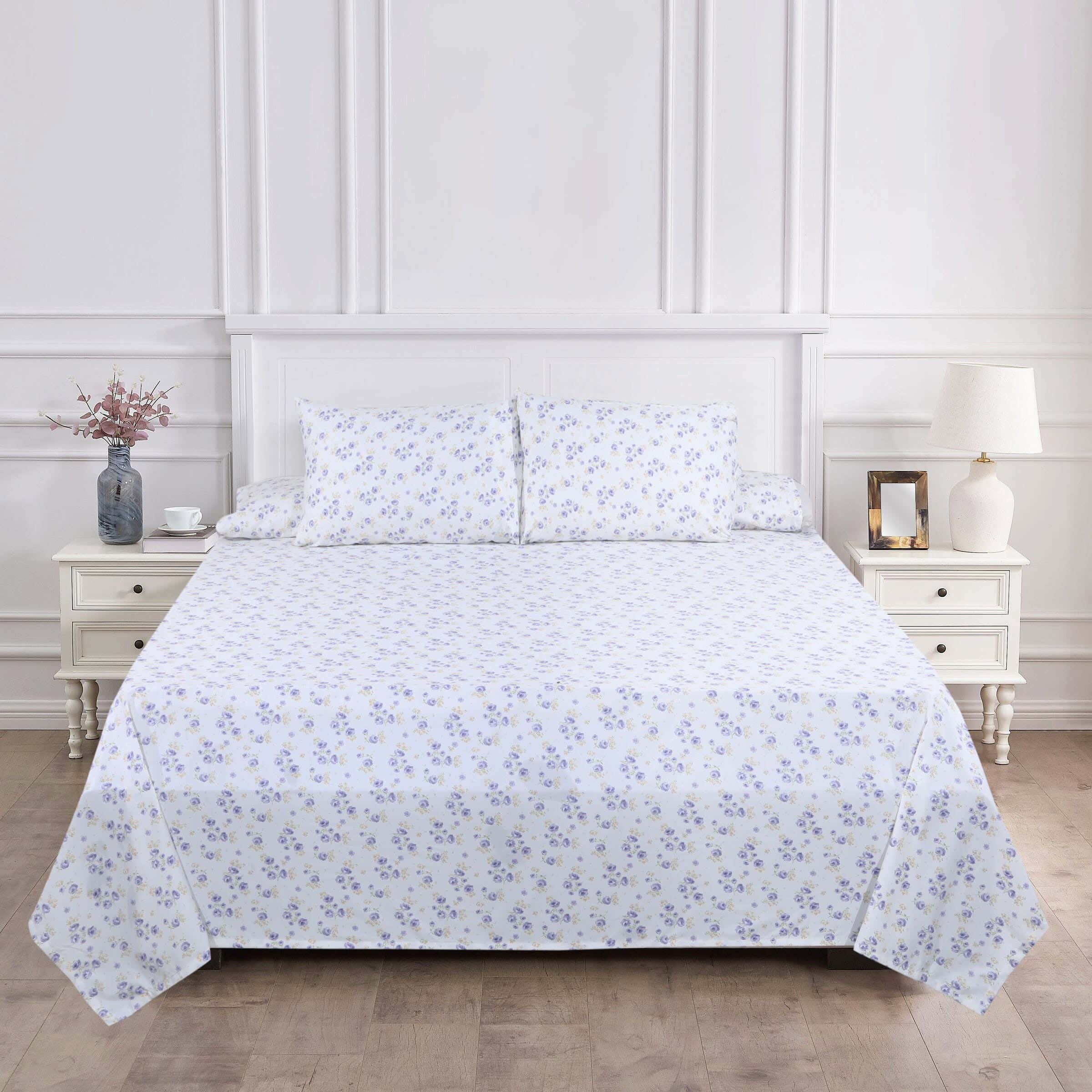 For Furniture Microfiber Bed Sheet Set, 4 Pieces, 240×260 cm, 1900 grams - White Purple