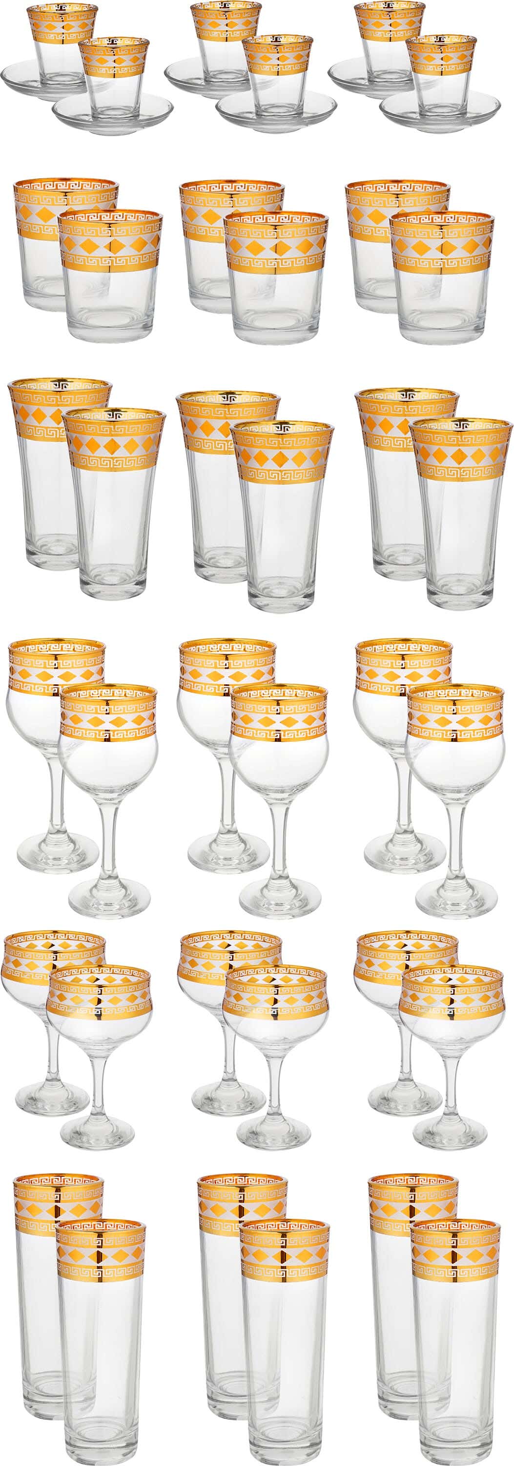 Tulip Family Glass Set, 42 Pieces - Clear Gold