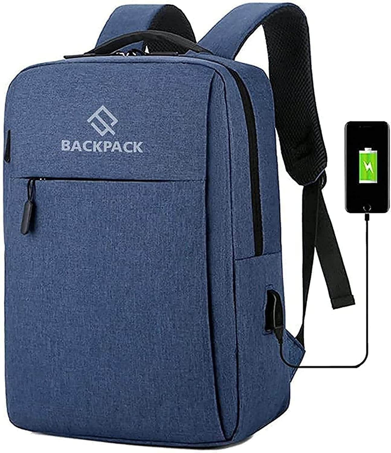 Sportq Anti-Theft Travel Laptop Backpack, 15.6 Inch - Navy Blue