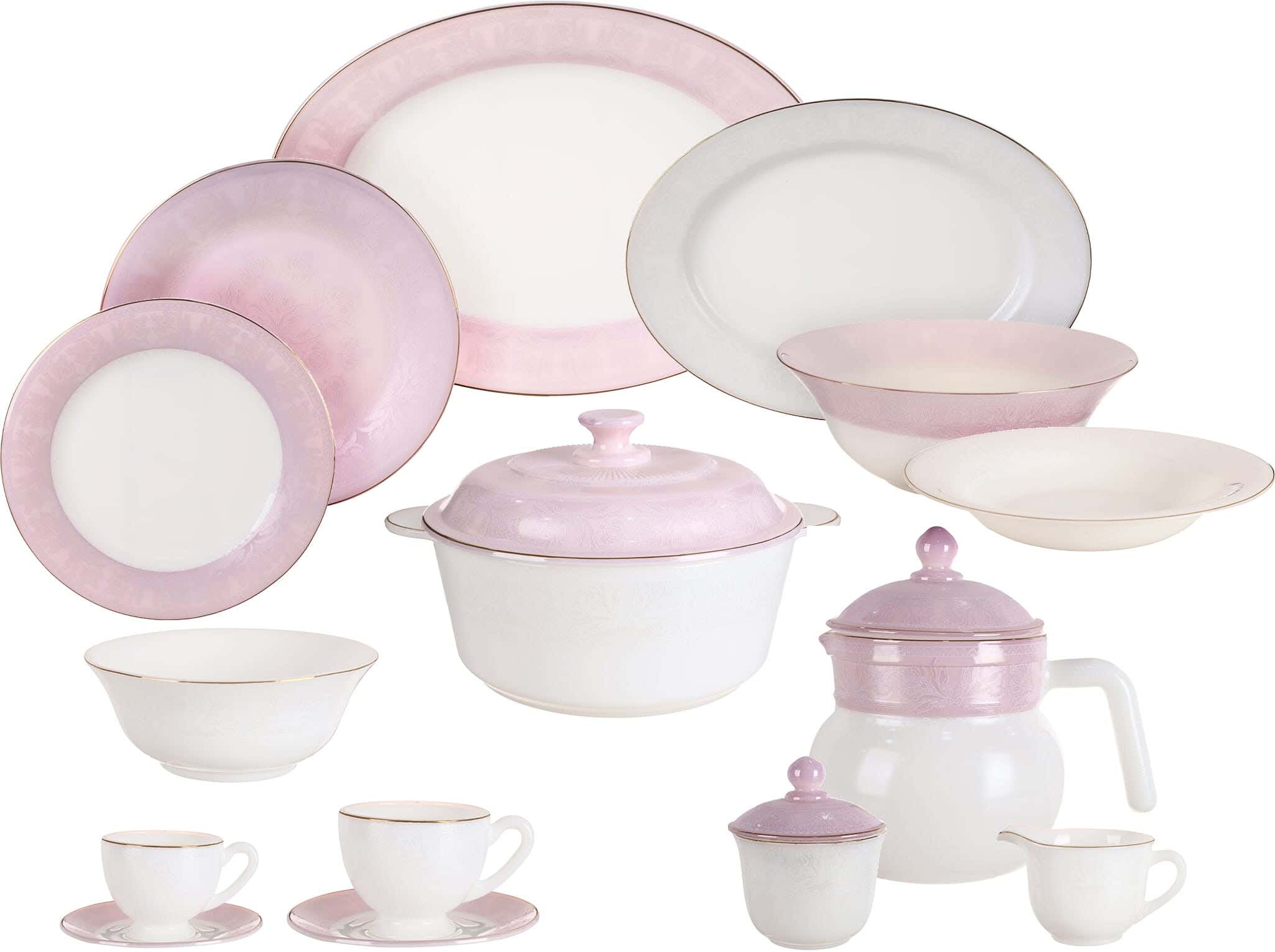 GEMYA Arcopal Round Dinner Set, 58 Pieces - White Rose