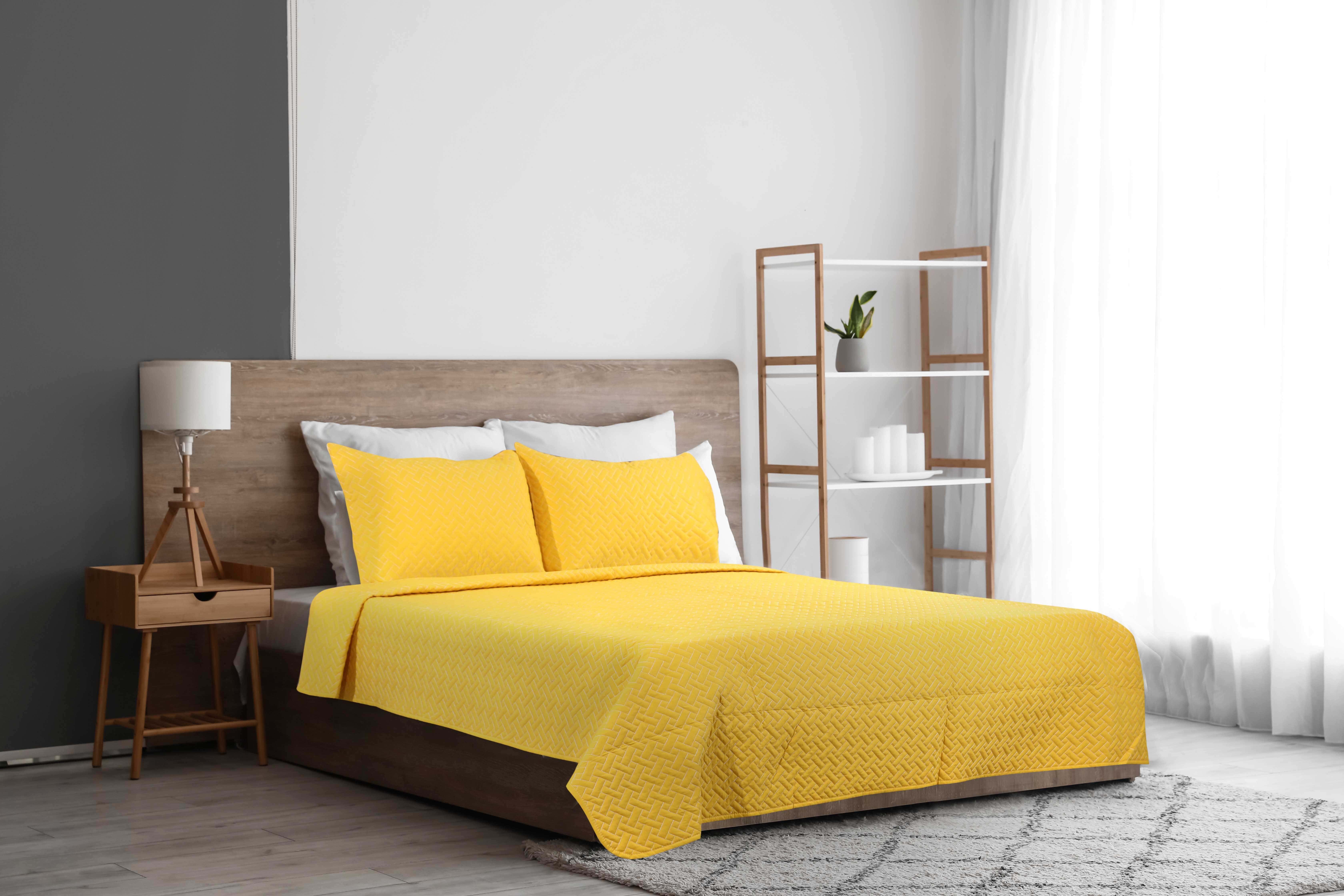 Forbed Cotton Double Comforter, 3 Pieces, 225×240 cm - Yellow