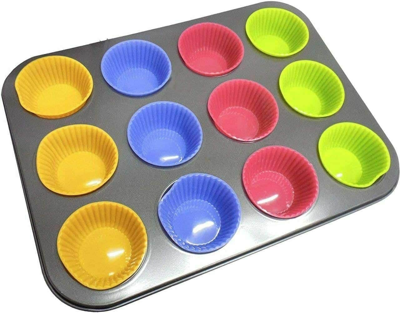 High Temperature Silicone Cupcake Pan, 12 Eyes - Multicolor