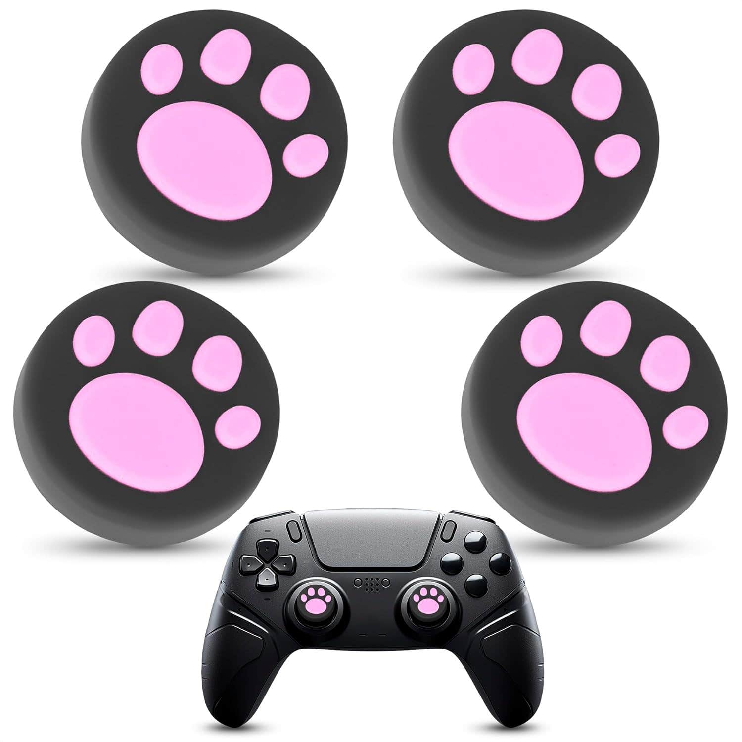 Liberhaus Rubber Controller Thumb Grips Caps for PlayStation, Xbox One, 4 Pieces - Pink Black