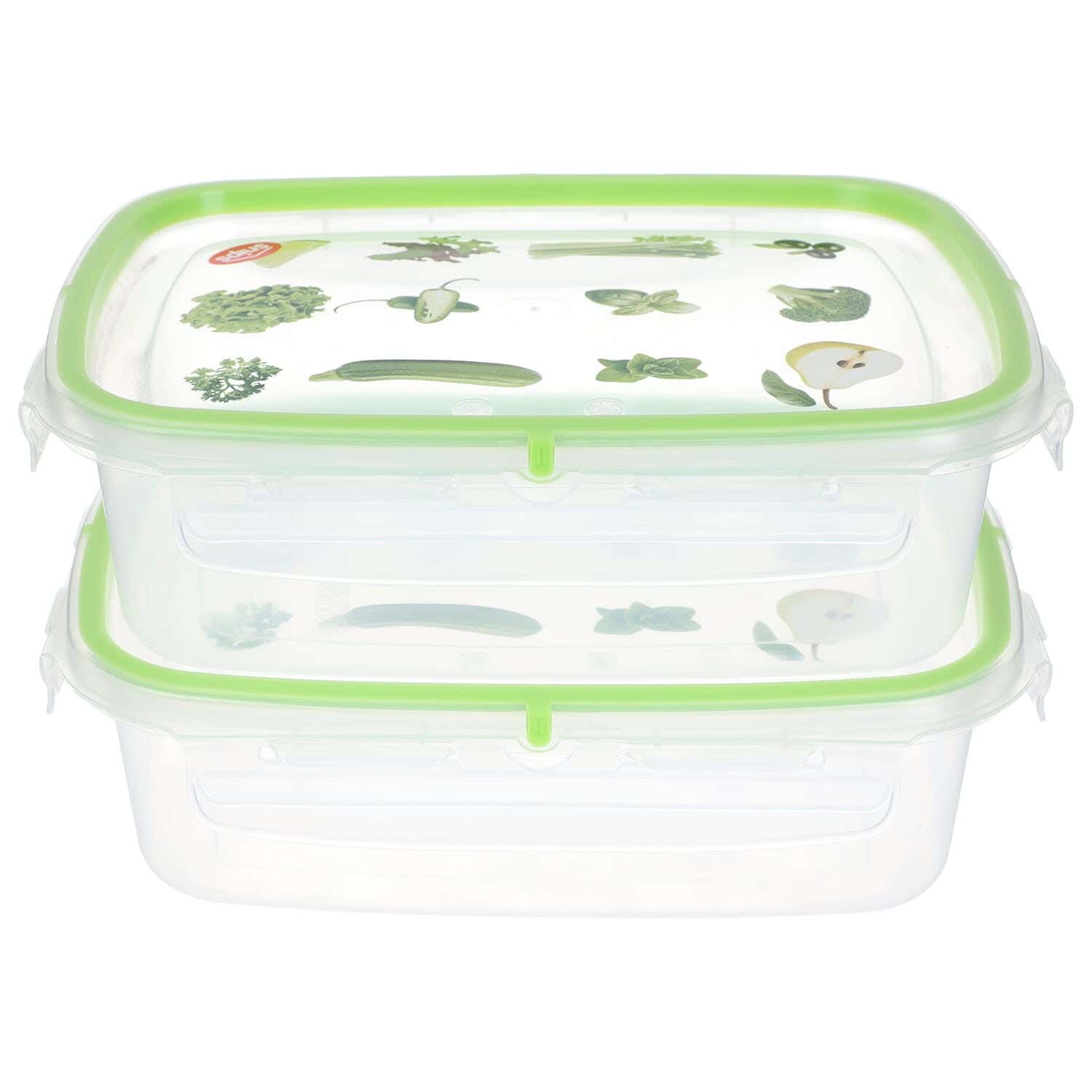 Snips Plastic Refrigerator Box Set, 2 Pieces, 1.4 Liter - Light Green