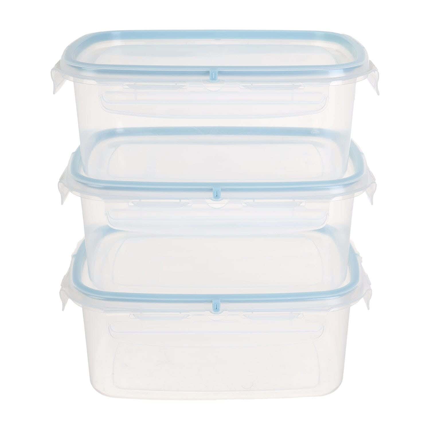 Snips Plastic Refrigerator Boxes Set, 3 Pieces, 1.8 Liters - Light Blue Clear