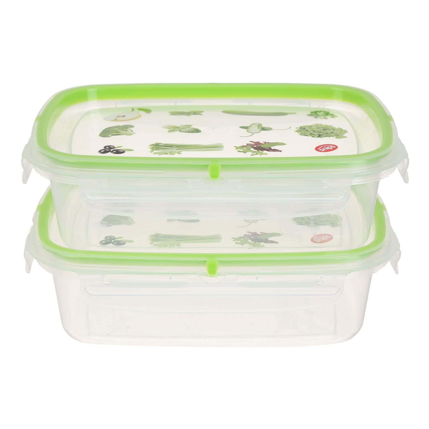 Snips Plastic Refrigerator Boxes Set, 2 Pieces, 0.6 Liter - Light Green
