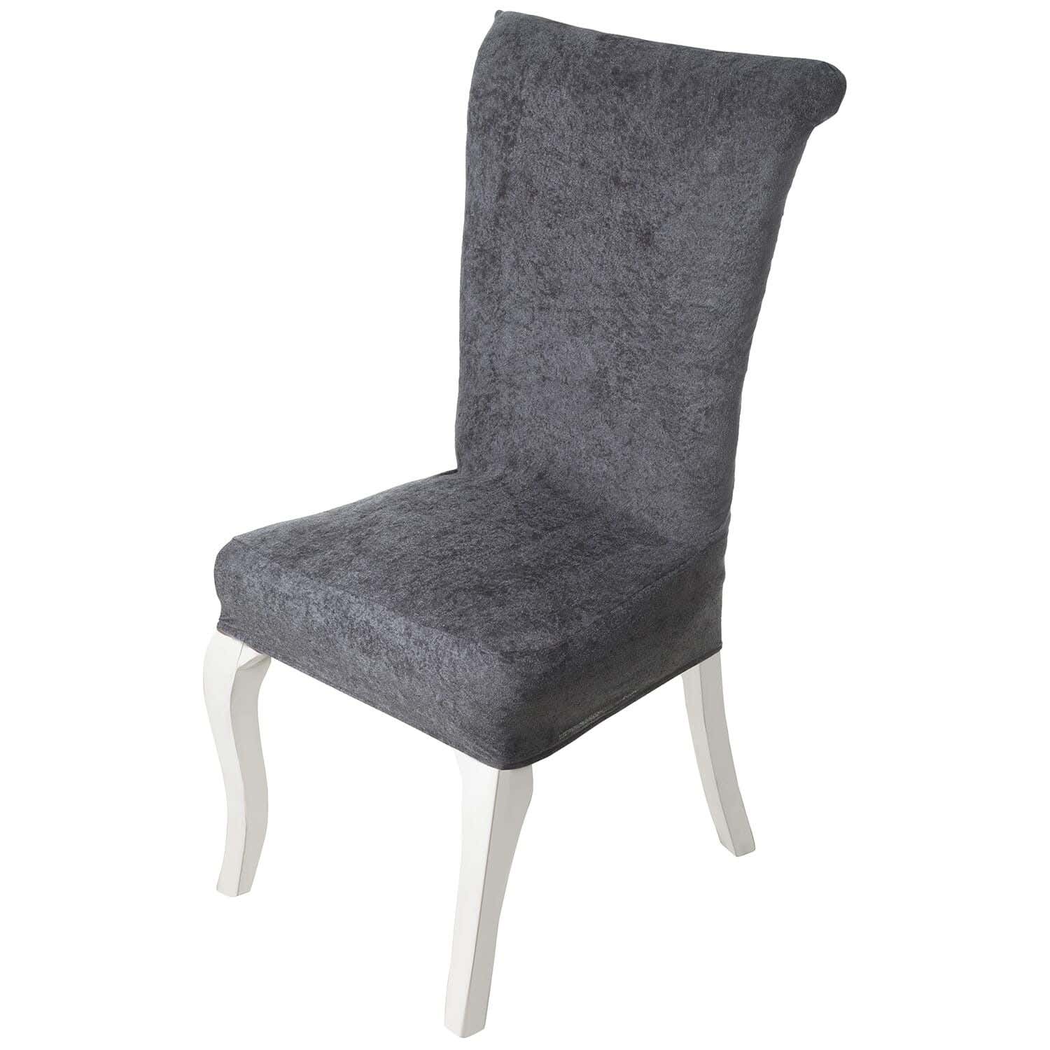 Turkan Velvet Dining Chair Cover, Free size, Approximately 145 grm- Dark Grey
