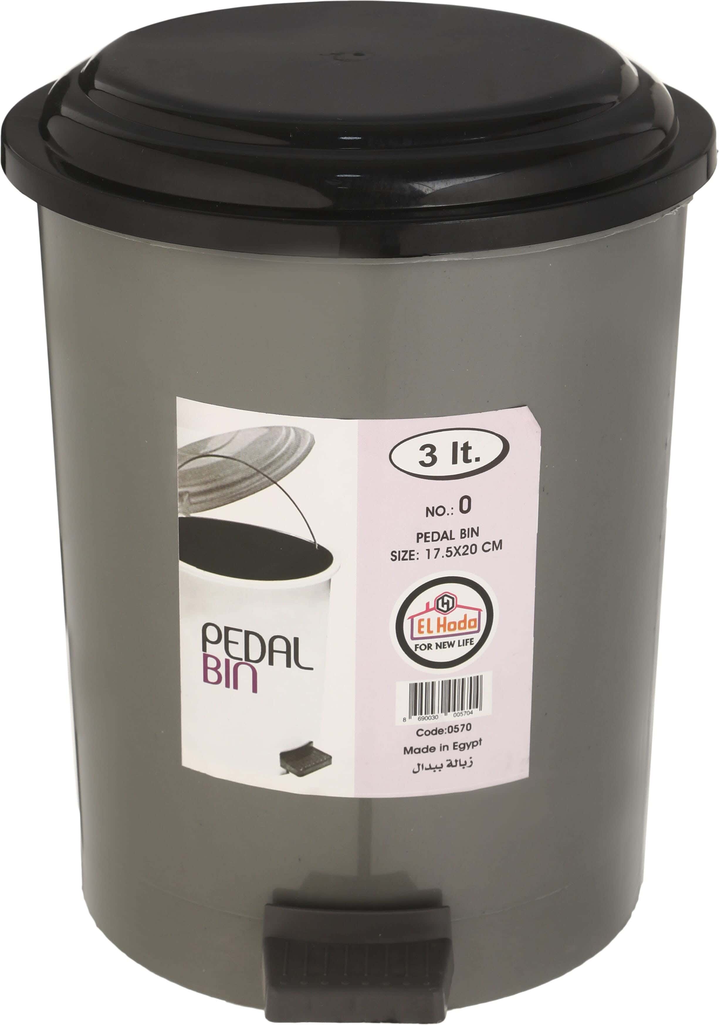 El Hoda Plastic Trash Bin with Pedal, 3 Liter - Olive Black