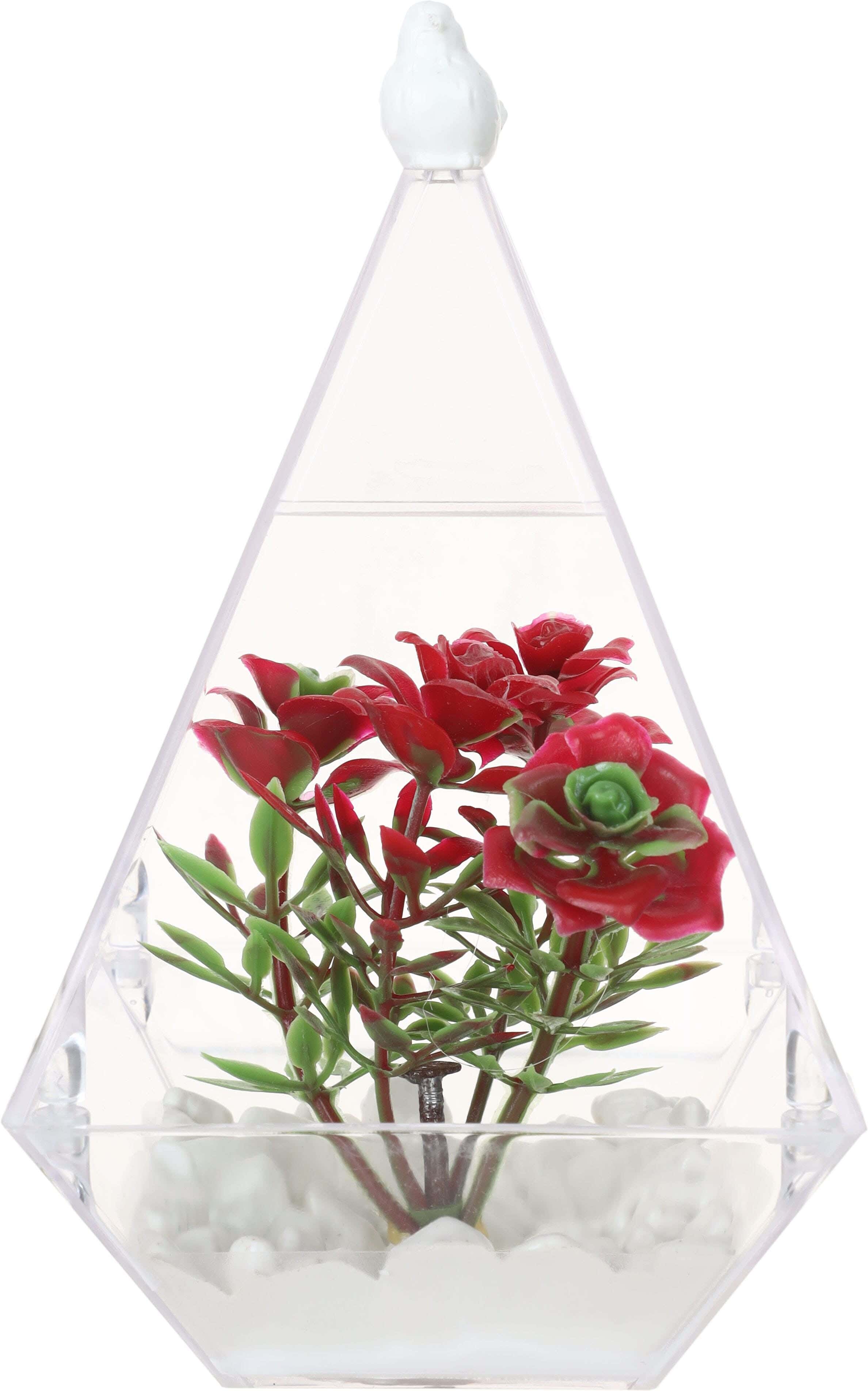 Plastic Vase with Flowers, 17×13×26 cm - Clear Fuchsia