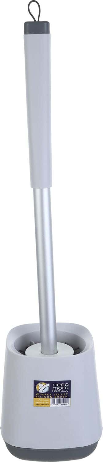 Riena Mora Silicone Toilet Brush with Base, Aluminum Handle, 47 cm - Light Grey