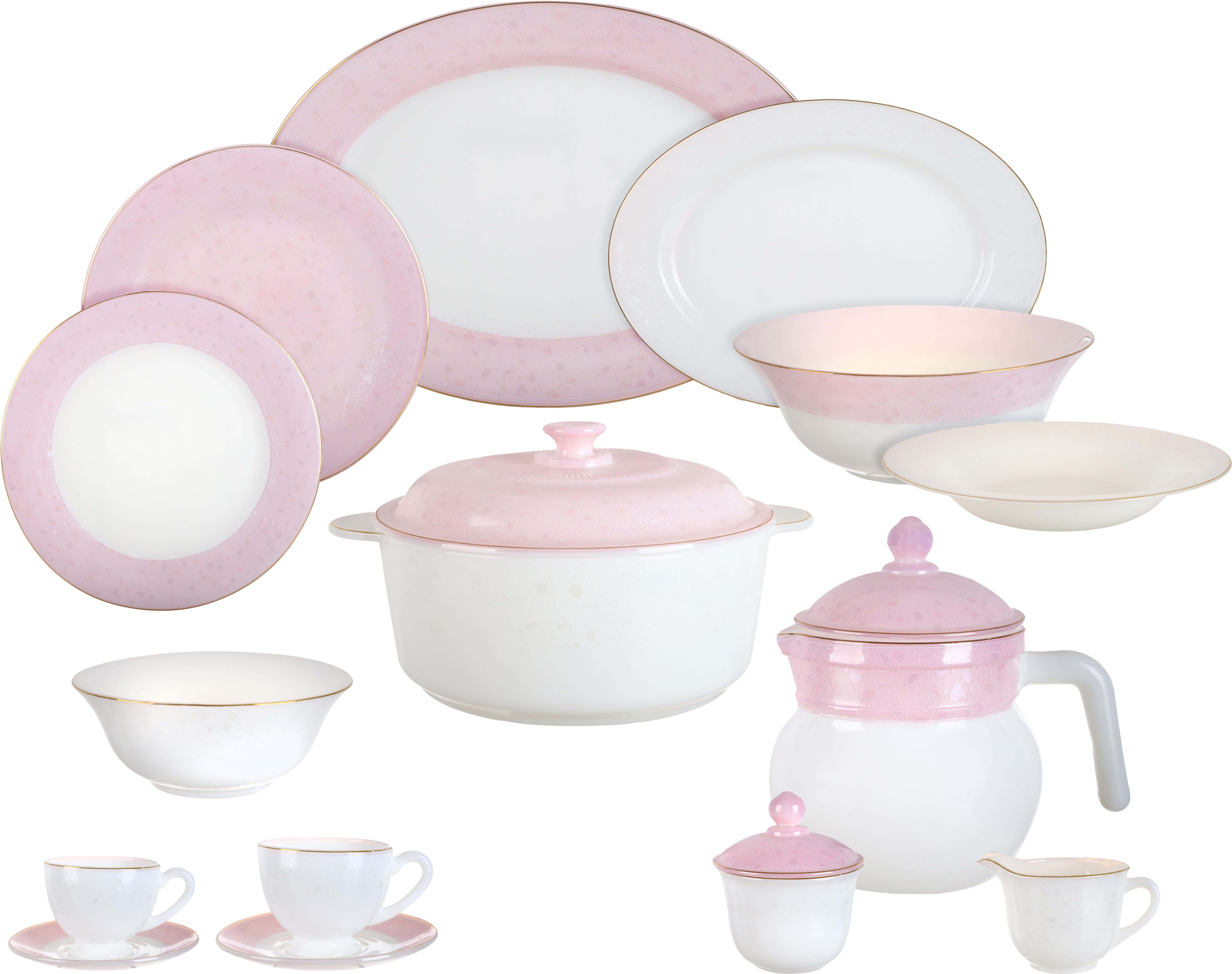 GEMYA Arcopal Round Dinner Set, 58 Pieces - White Rose