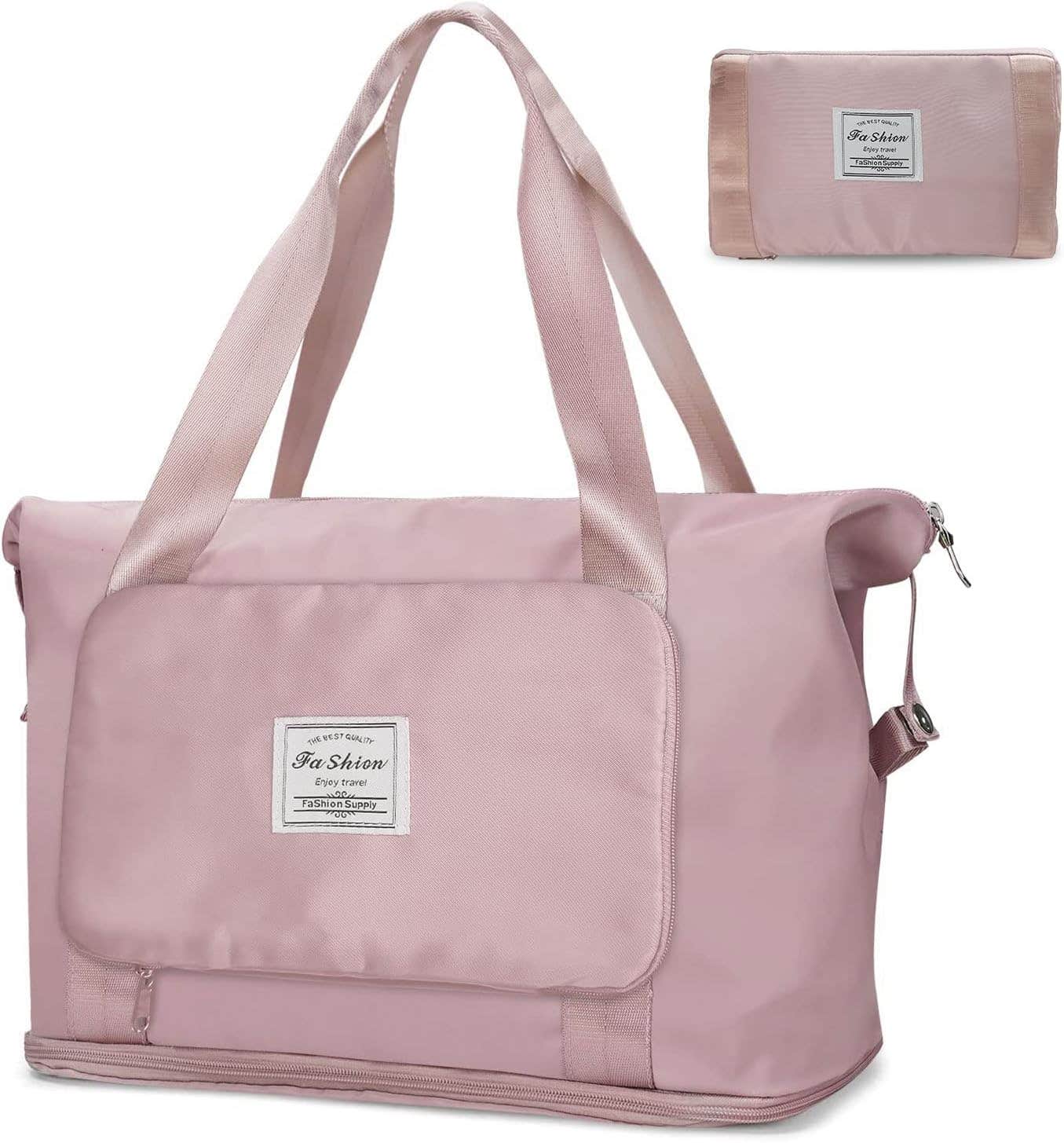 Henglisam Expandable Waterproof Travel Duffel Bag, Large Capacity - Pink