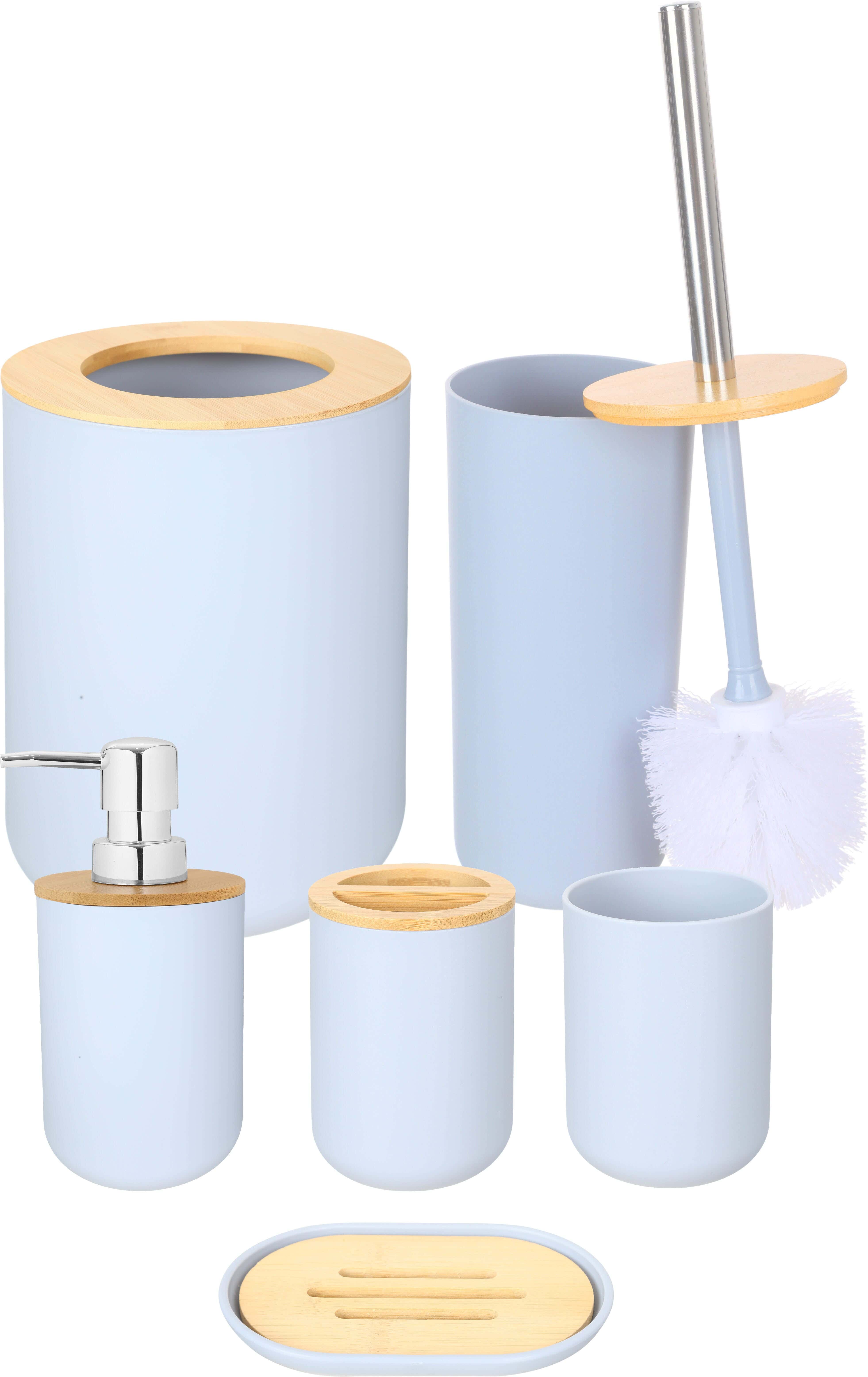 Plastic Round Bathroom Set, 6 Pieces - Light Grey