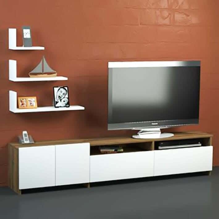 Modern Mdf Wooden Tv Table, 200 X 45 X 30 Cm - White Wooden