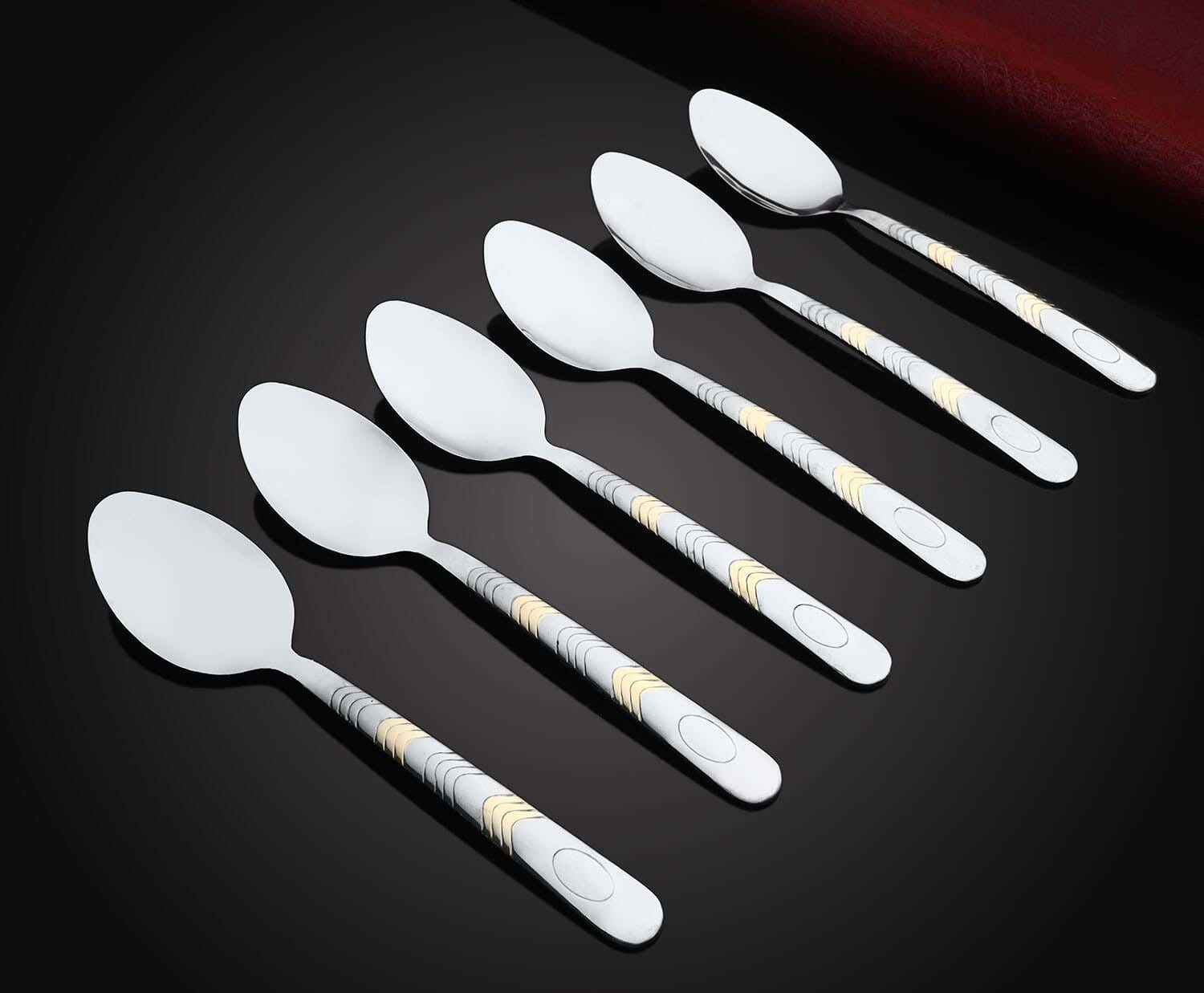 Top One Stainless Steel Dinner Spoon Set, 6 Pieces, 20 cm - Silver Gold