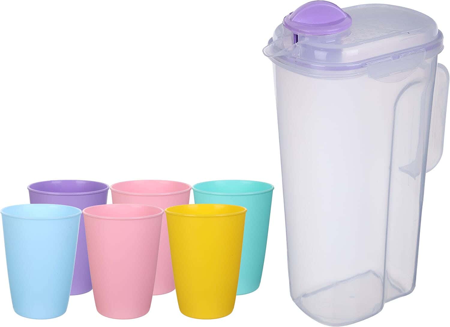 EL Hoda Plastic Juice Set, 7 Pieces, with Clip Lid - Multicolor