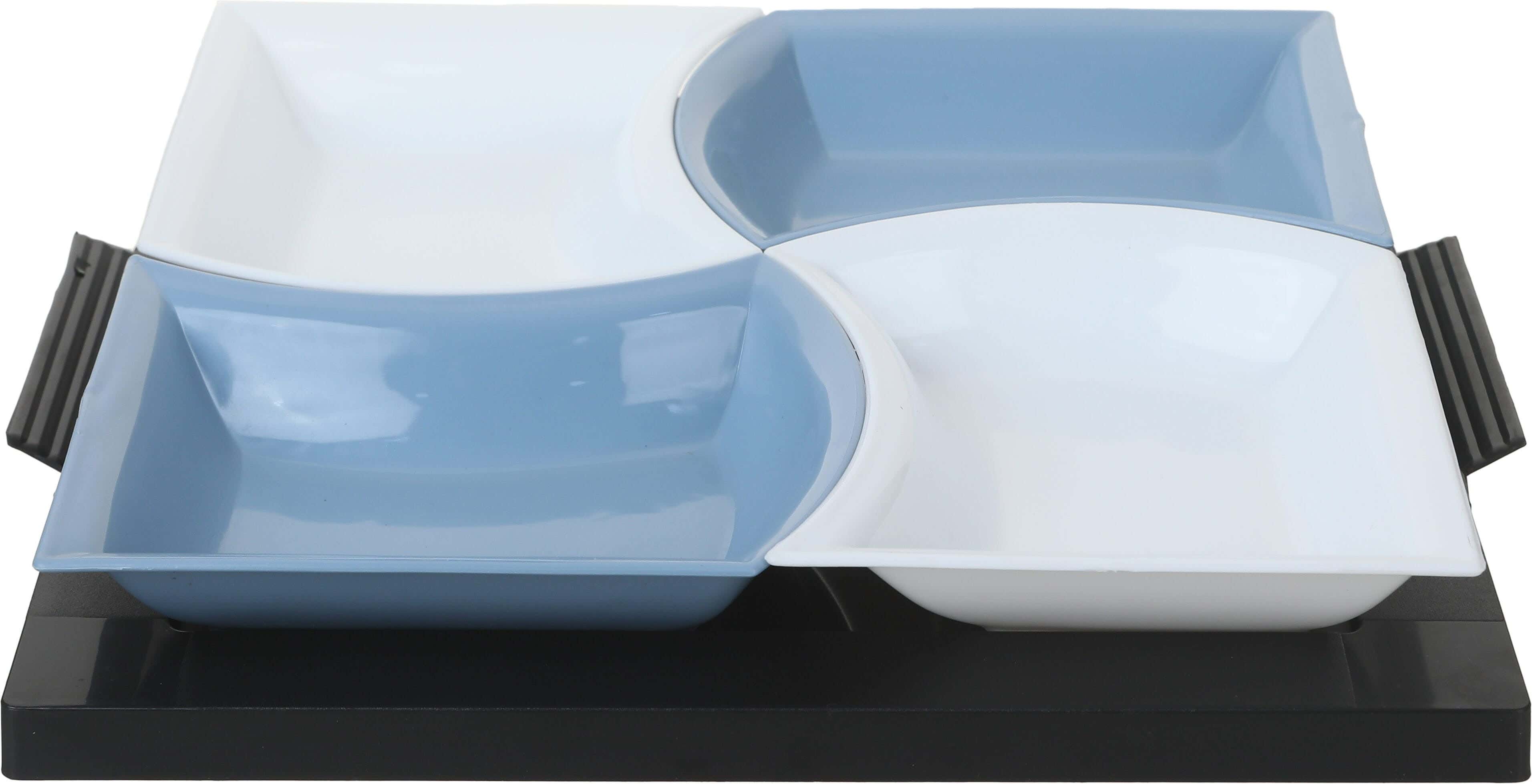 Lamsa Plast Plastic Snack Plate Set, 5 Pieces - White Petrol