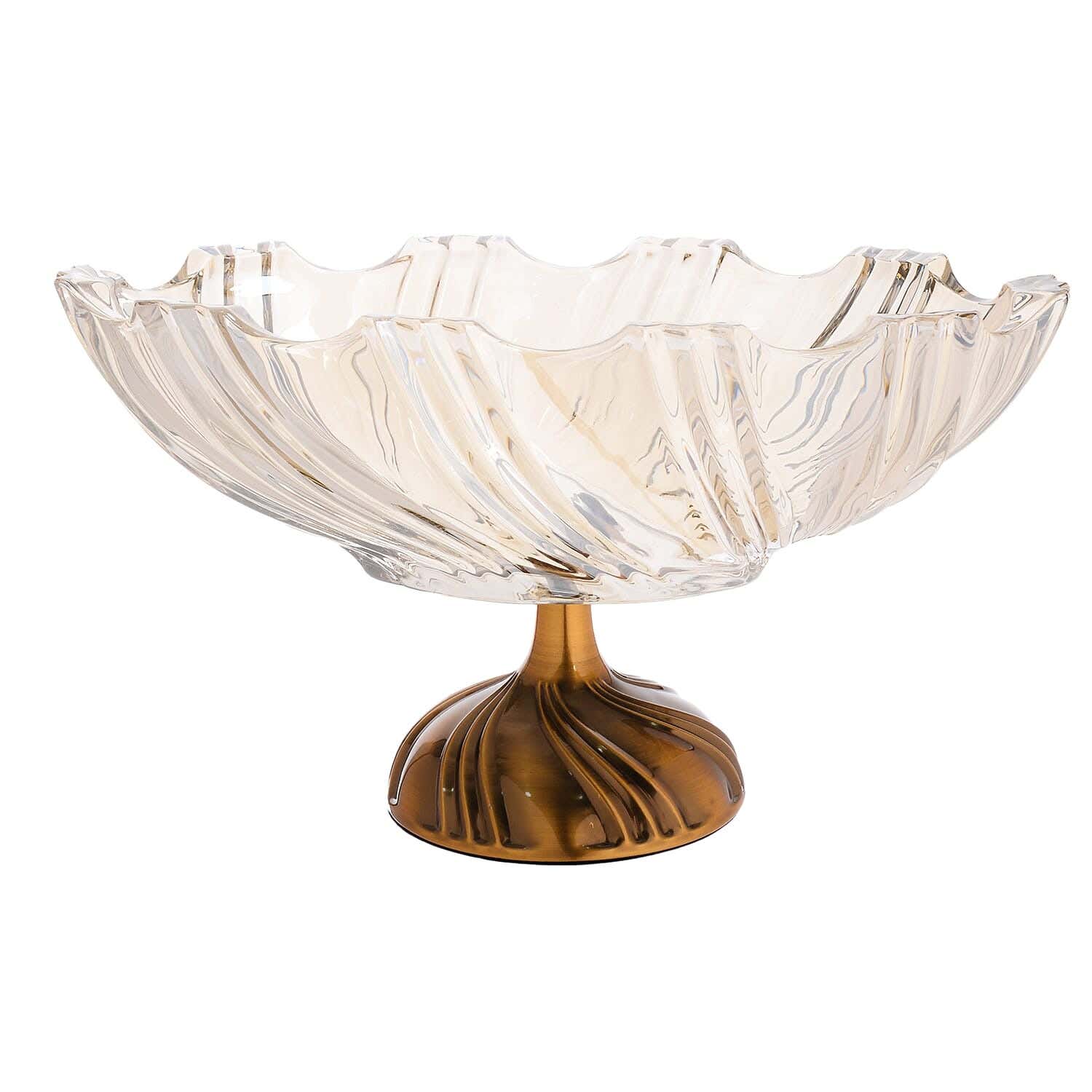 Glass Cooper Deep Fruit Plate With Copper Base, 37×19 Cm - Gold