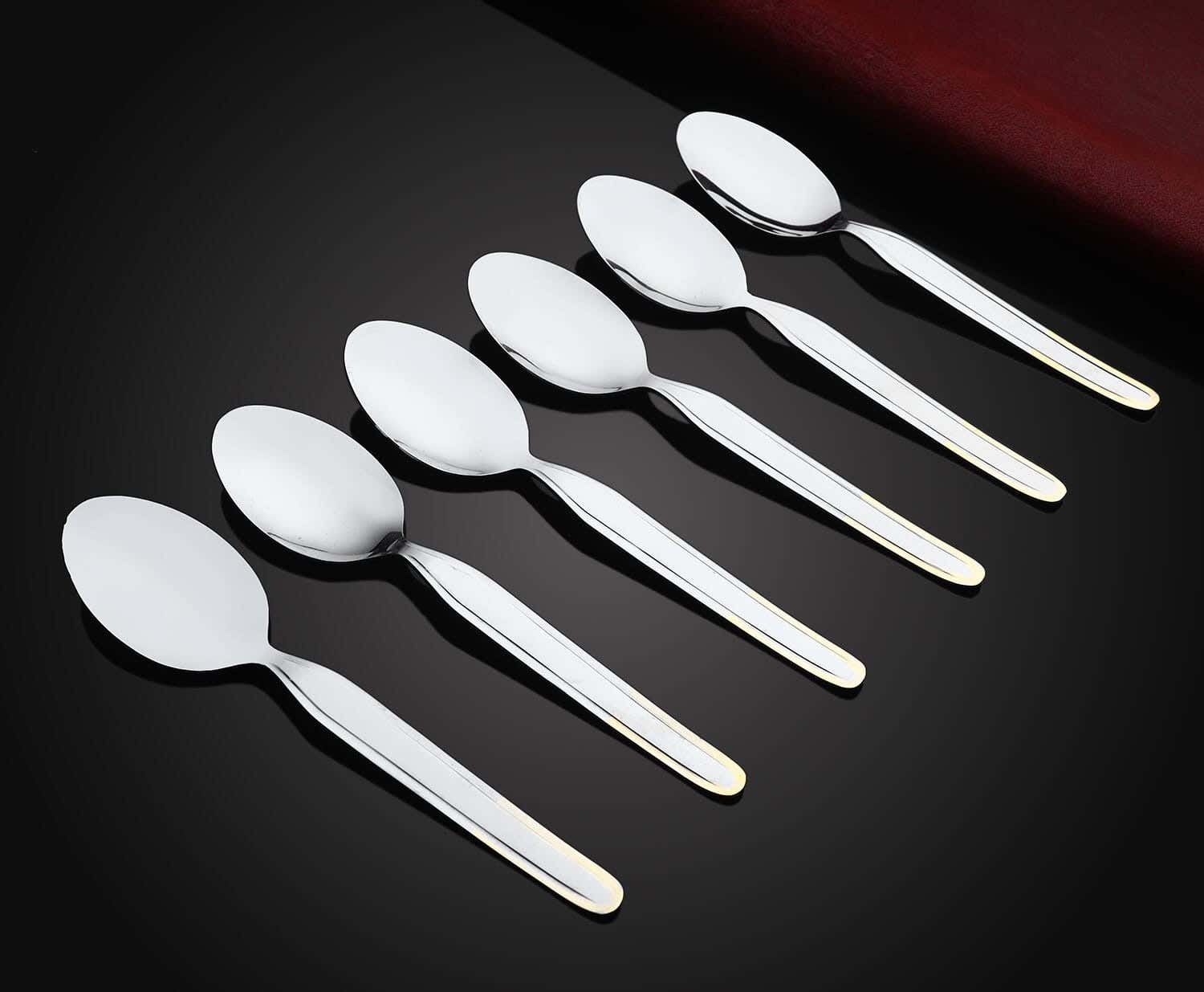 Top One Stainless Steel Dinner Spoon Set, 6 Pieces, 20 cm - Silver Gold