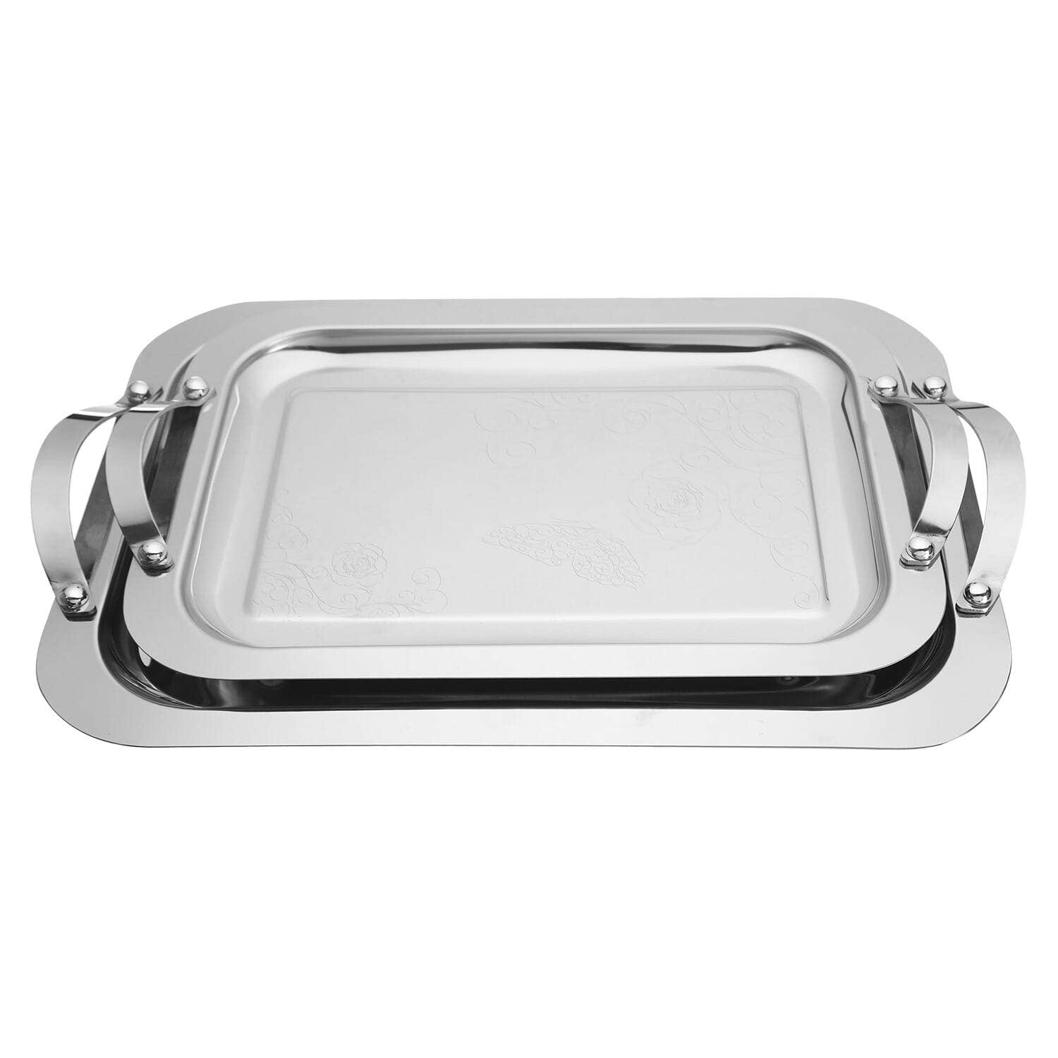 Elegant Stainless Steel Serving Trays Set, 2 Pieces - Silver