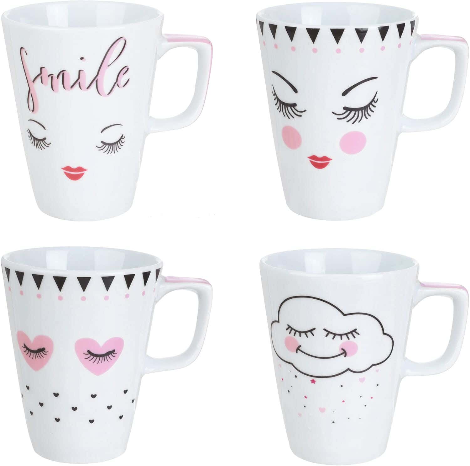 Lotus Dream Porcelain Mug Set, 4 Pieces, 350 ml - Multicolor