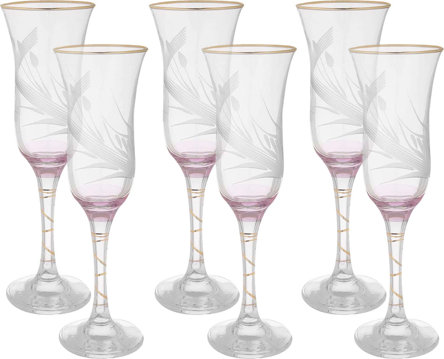 Glasses Set, 6 Pieces - Clear Gold