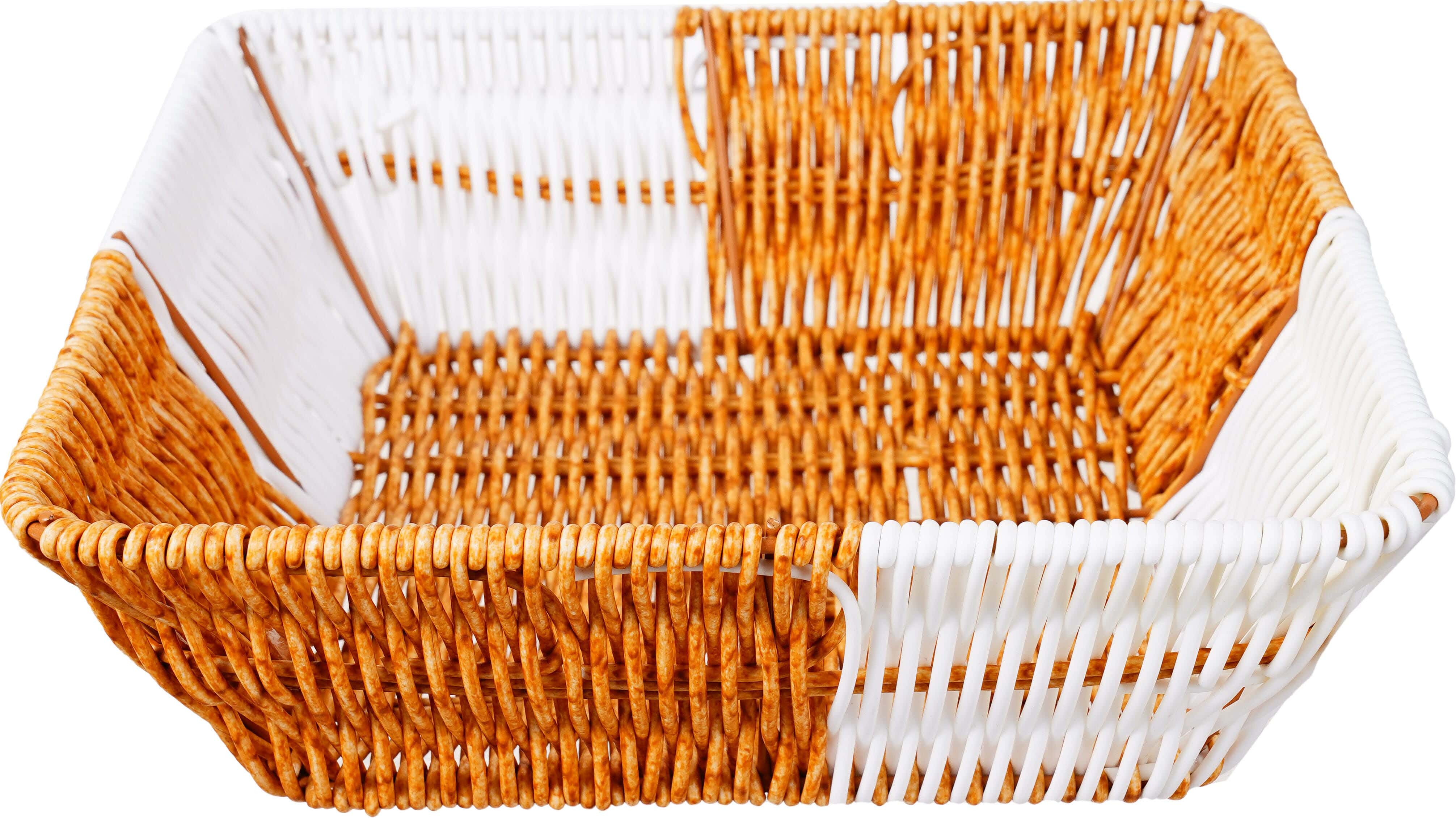 Rocky Square Rattan Bread Basket, 23×23 cm - Beige White