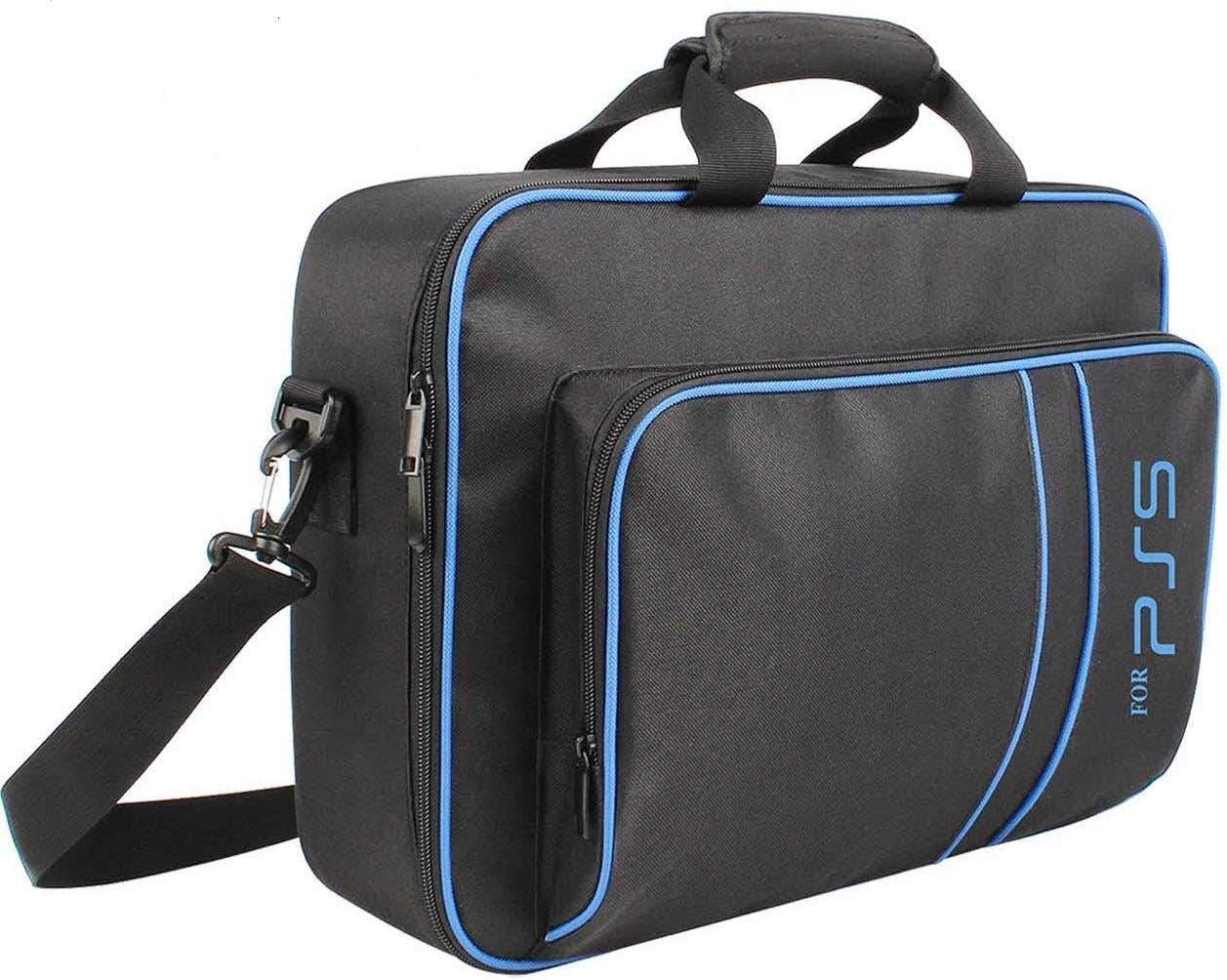 Premify Large Capacity Nylon Travel Shoulder Bag for PlayStation 5 - Black