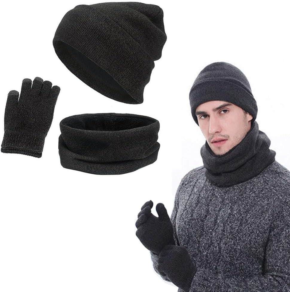 Goodern Fleece Winter Hat Set, 3 Pieces - Black