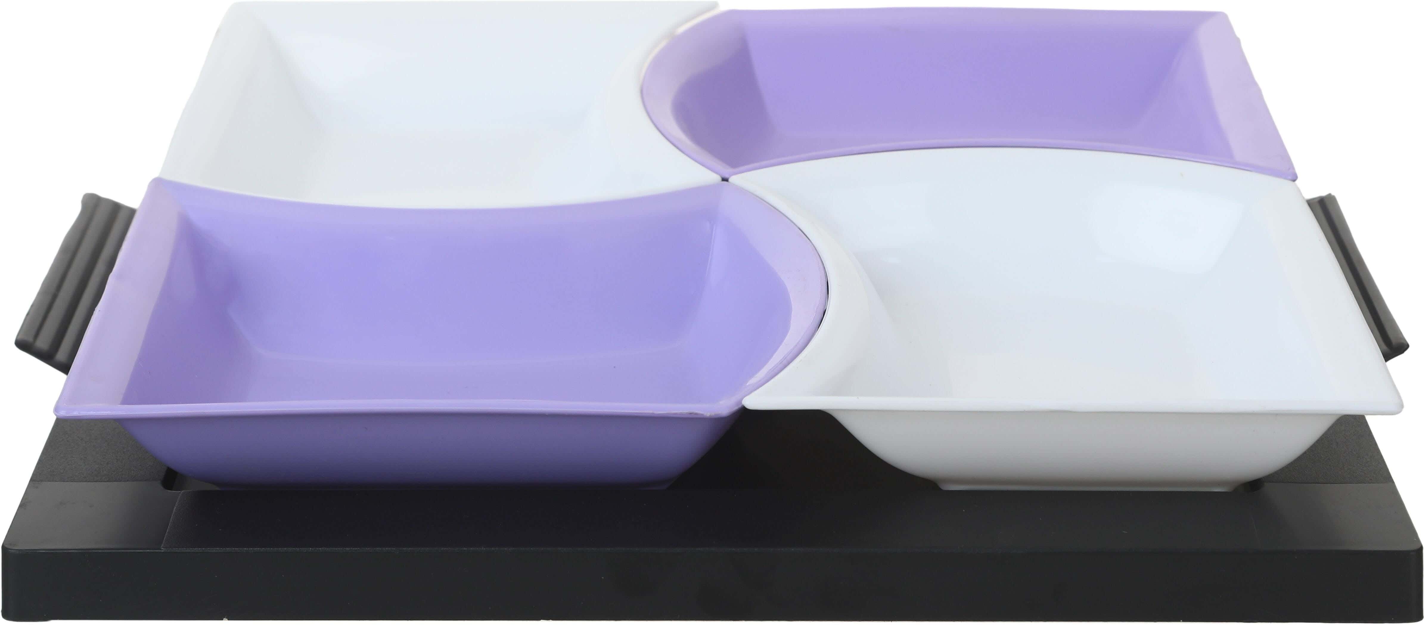 Lamsa Plast Plastic Snack Plate Set, 5 Pieces - White Mauve