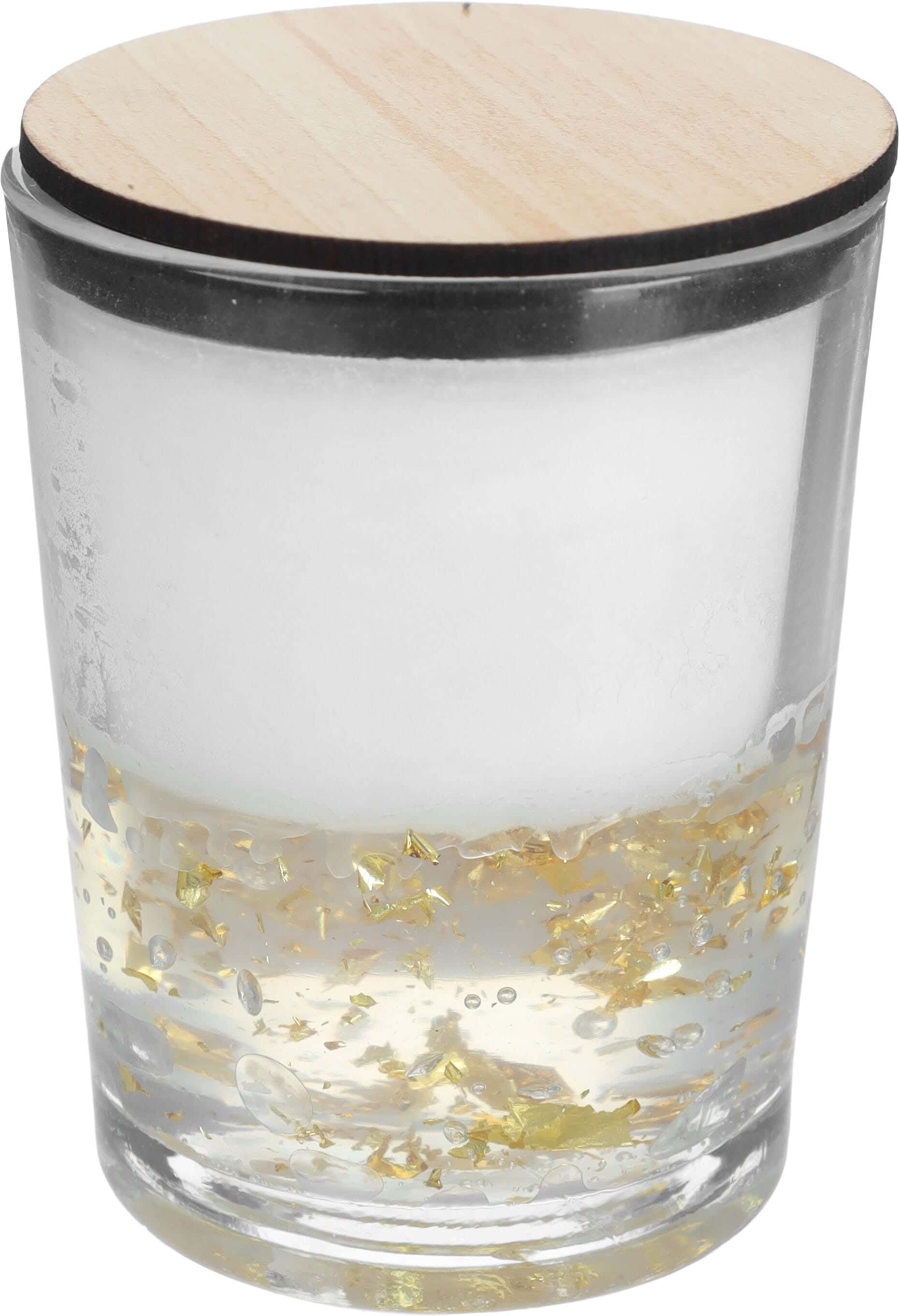 Aromatic candle, Glass Jar with Wood Lid, 8 cm - White Wooden