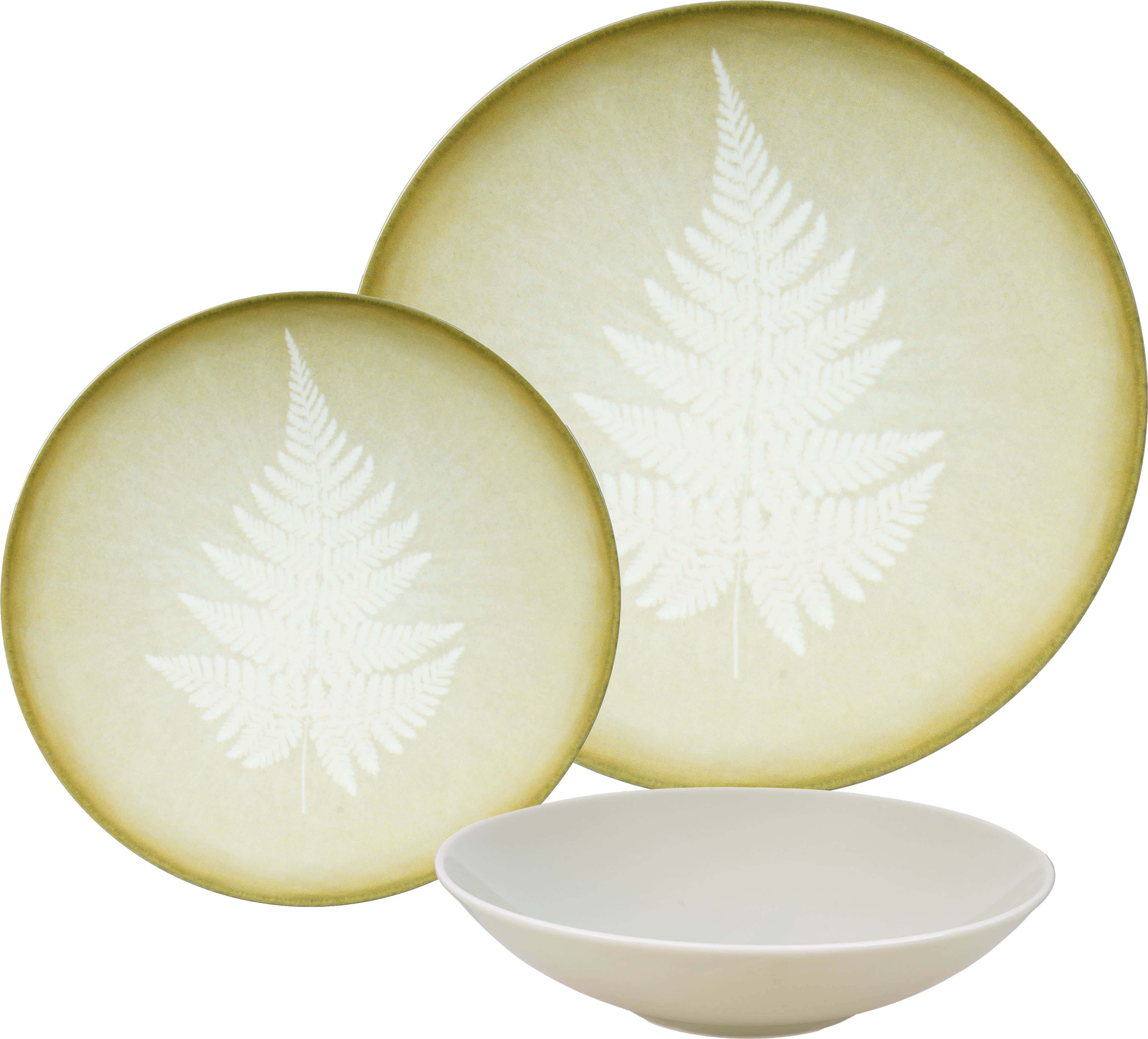 Lotus Porcelain Dinner Set, 18 Pieces - White Beige